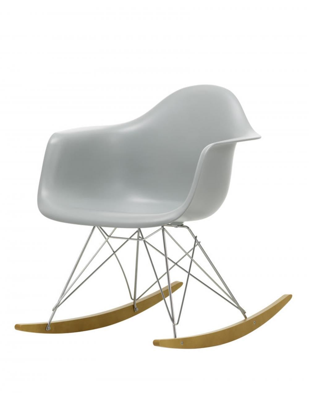 Eames Rar Plastic Rocking Chair Chrome Base Light Grey Golden Maple