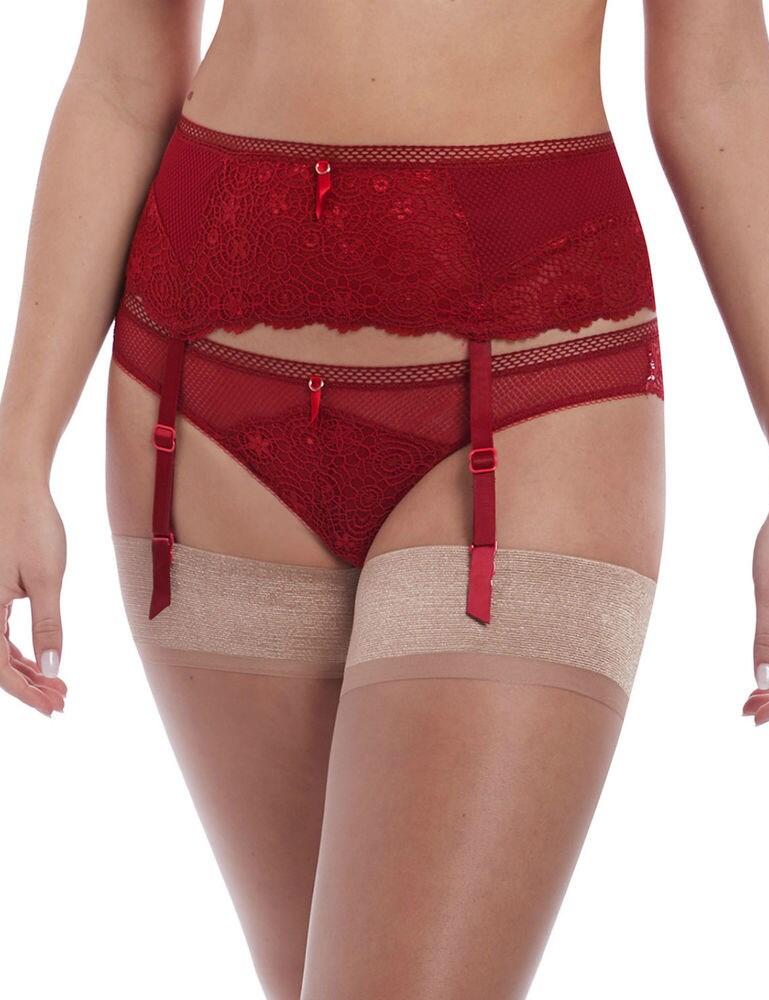 Uncover the new Expression range by Freya. Featuring intricate lace and geometric mesh for a feminine look. This luxurious suspender belt is crafted from statement lace and decorative waistband for a fashin-forward look. Completed with adjustable suspender straps and a hook and eye closure at the rear. Pairs perfectly with the matching coordinates from the Expression range.  Chic and elegant design Intricate lace and mesh Decorative elastic trim at the waistband Adjustable suspender straps Hook and eye fastening Matching coordinates available Composition:- 74% Polyamide &pipe; 26% Elastane Listed in UK sizes  43402-79616-1071002 5499 Suspender