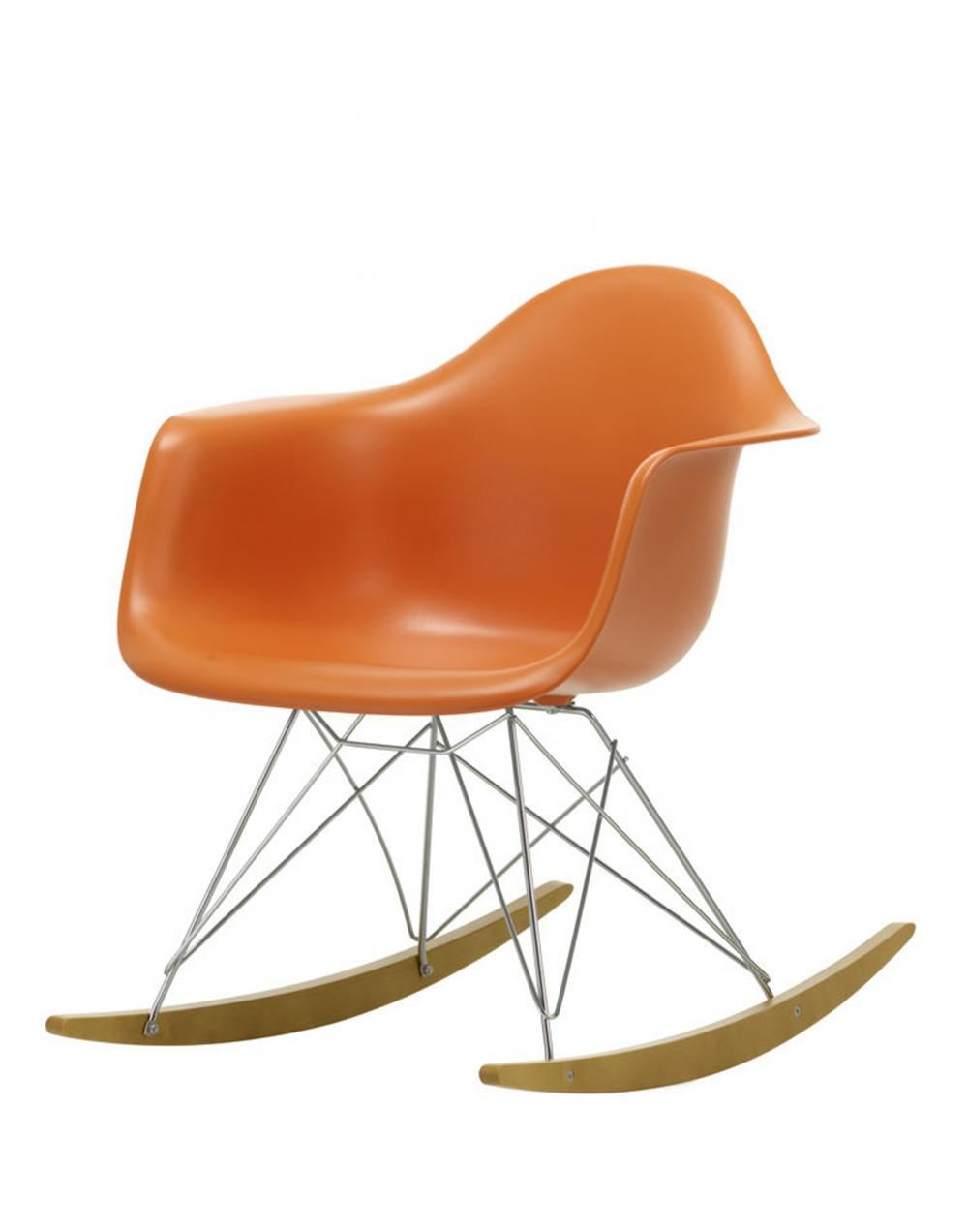 Eames Rar Plastic Rocking Chair Chrome Base Rusty Orange Golden Maple