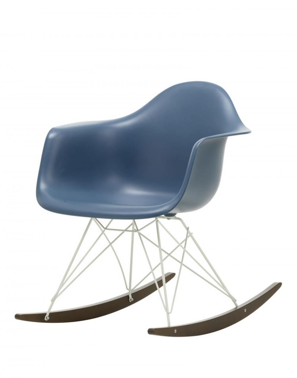 Eames Rar Plastic Rocking Chair White Base Sea Blue Dark Maple