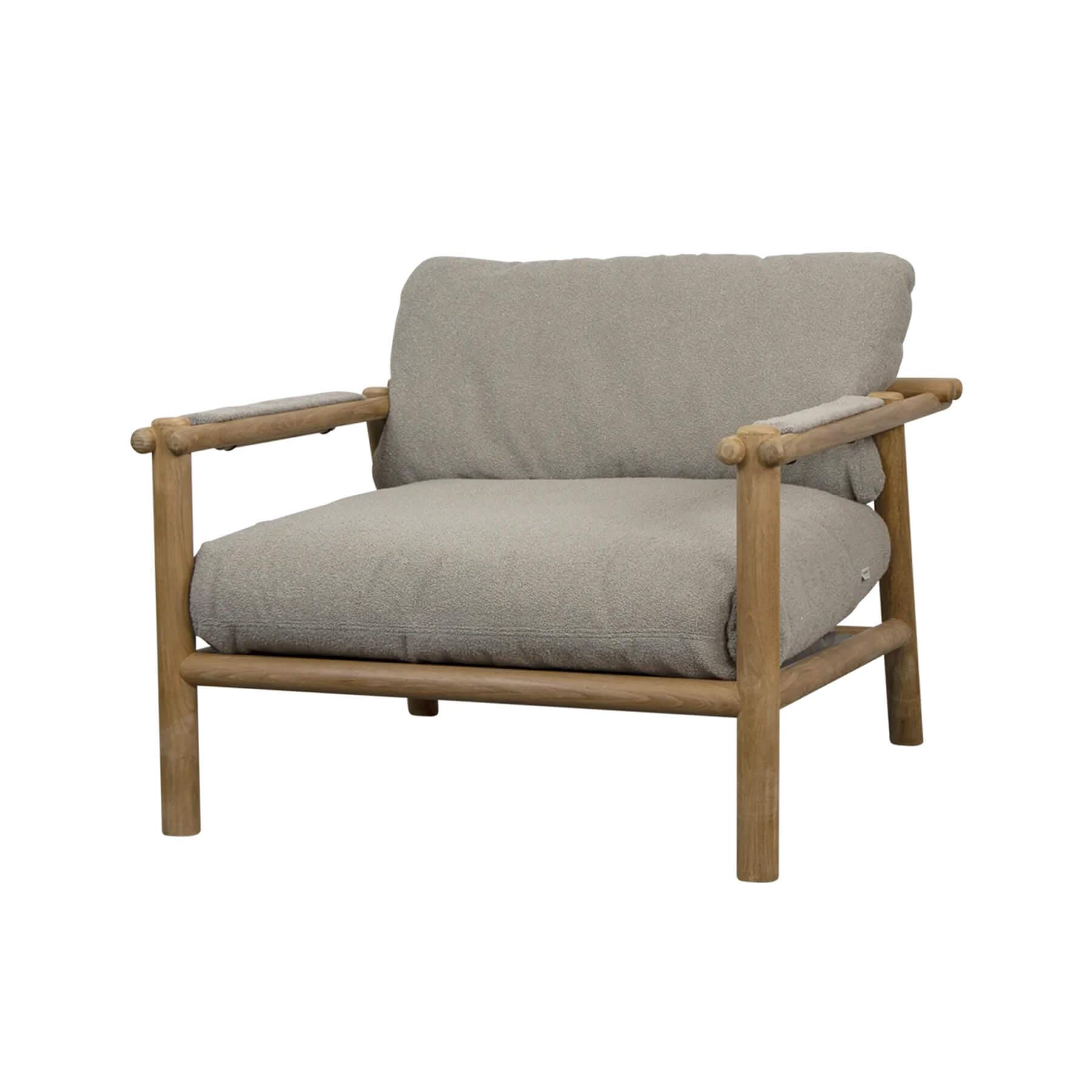 Caneline Sticks Outdoor Lounge Chair Teak Taupe Cushion Grey