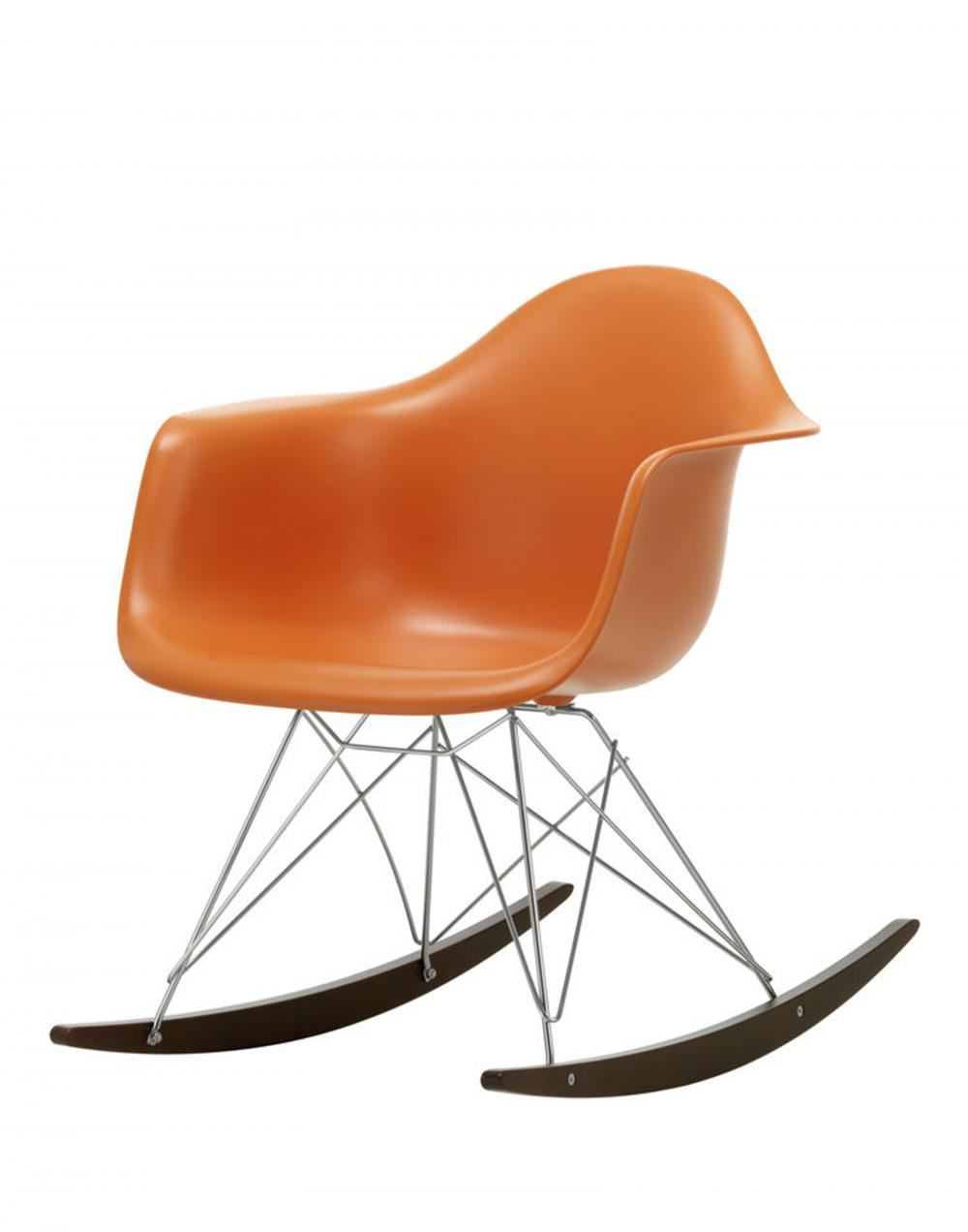 Eames Rar Plastic Rocking Chair Chrome Base Rusty Orange Dark Maple