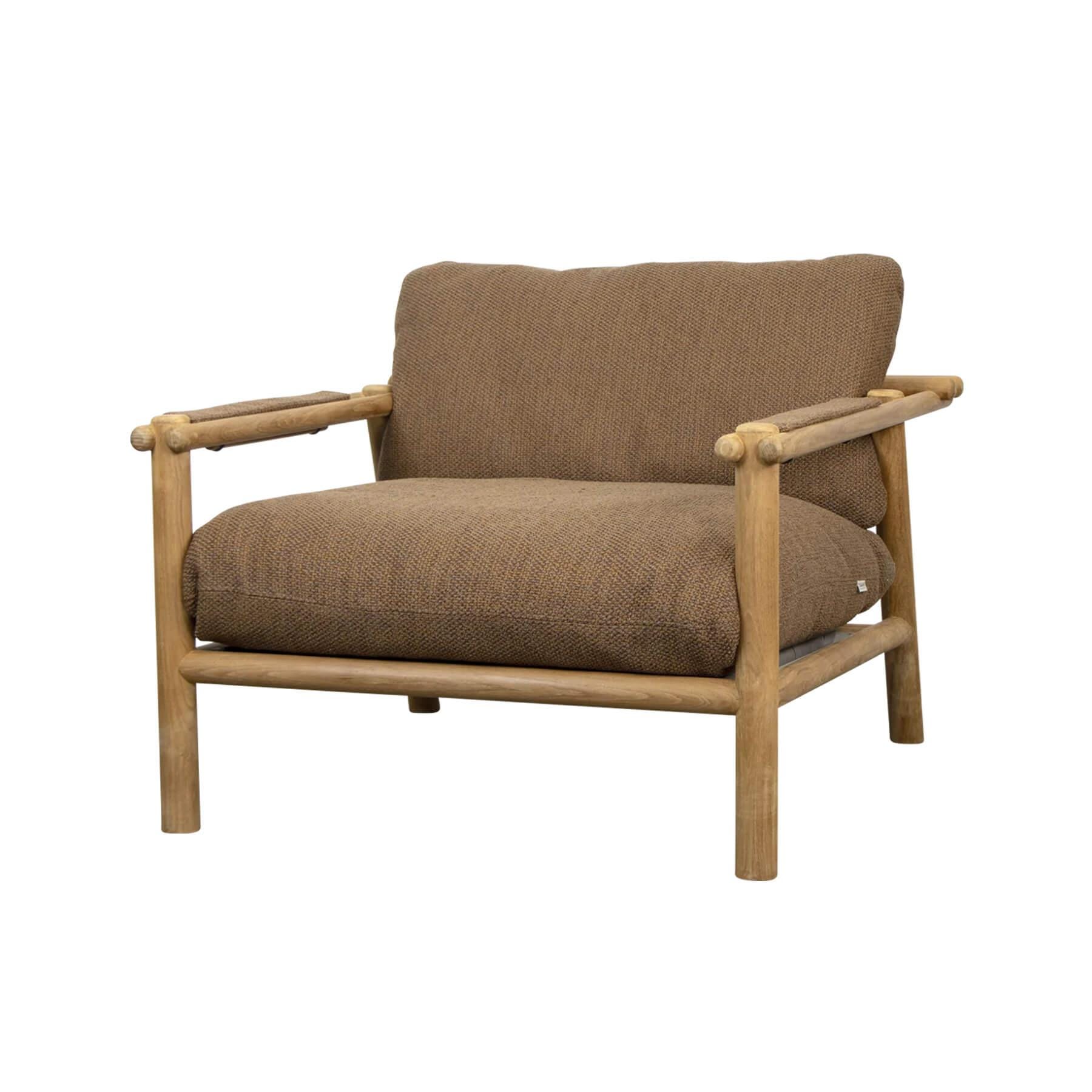 Caneline Sticks Outdoor Lounge Chair Teak Umber Brown Cushion