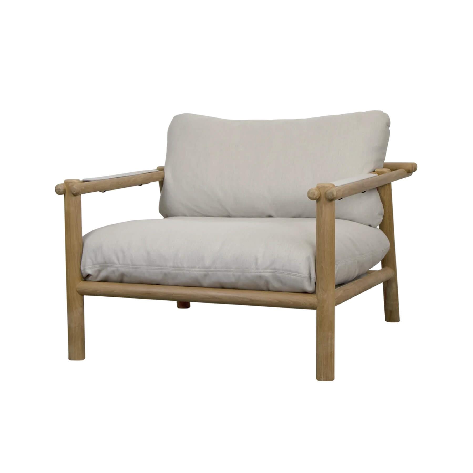 Caneline Sticks Outdoor Lounge Chair Teak Natte Sand Cushion Grey