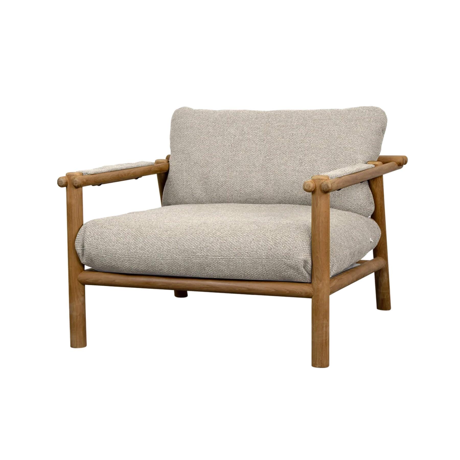 Caneline Sticks Outdoor Lounge Chair Teak Desert Sand Cushion Grey