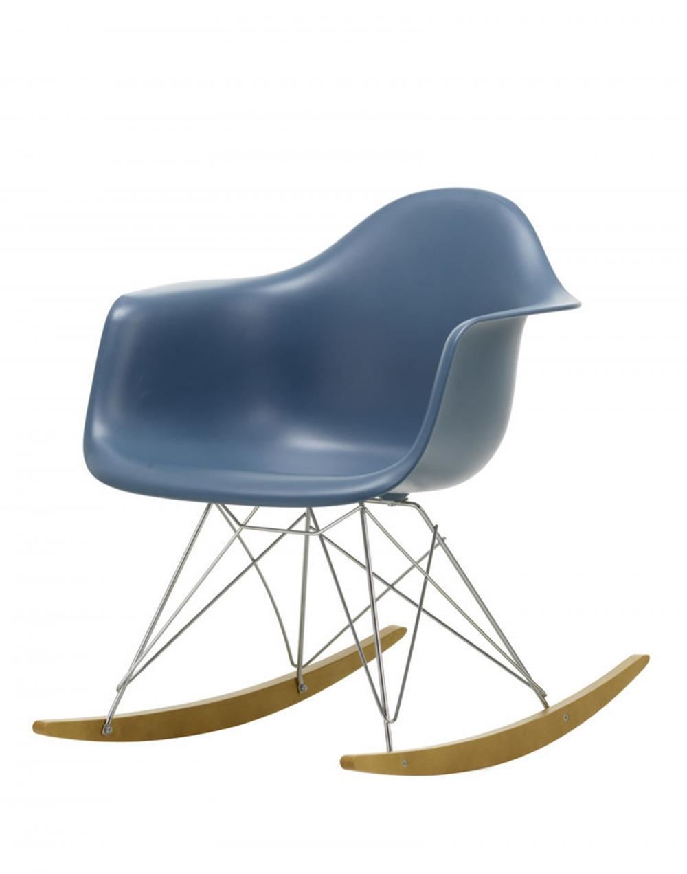 Eames Rar Plastic Rocking Chair Chrome Base Sea Blue Golden Maple