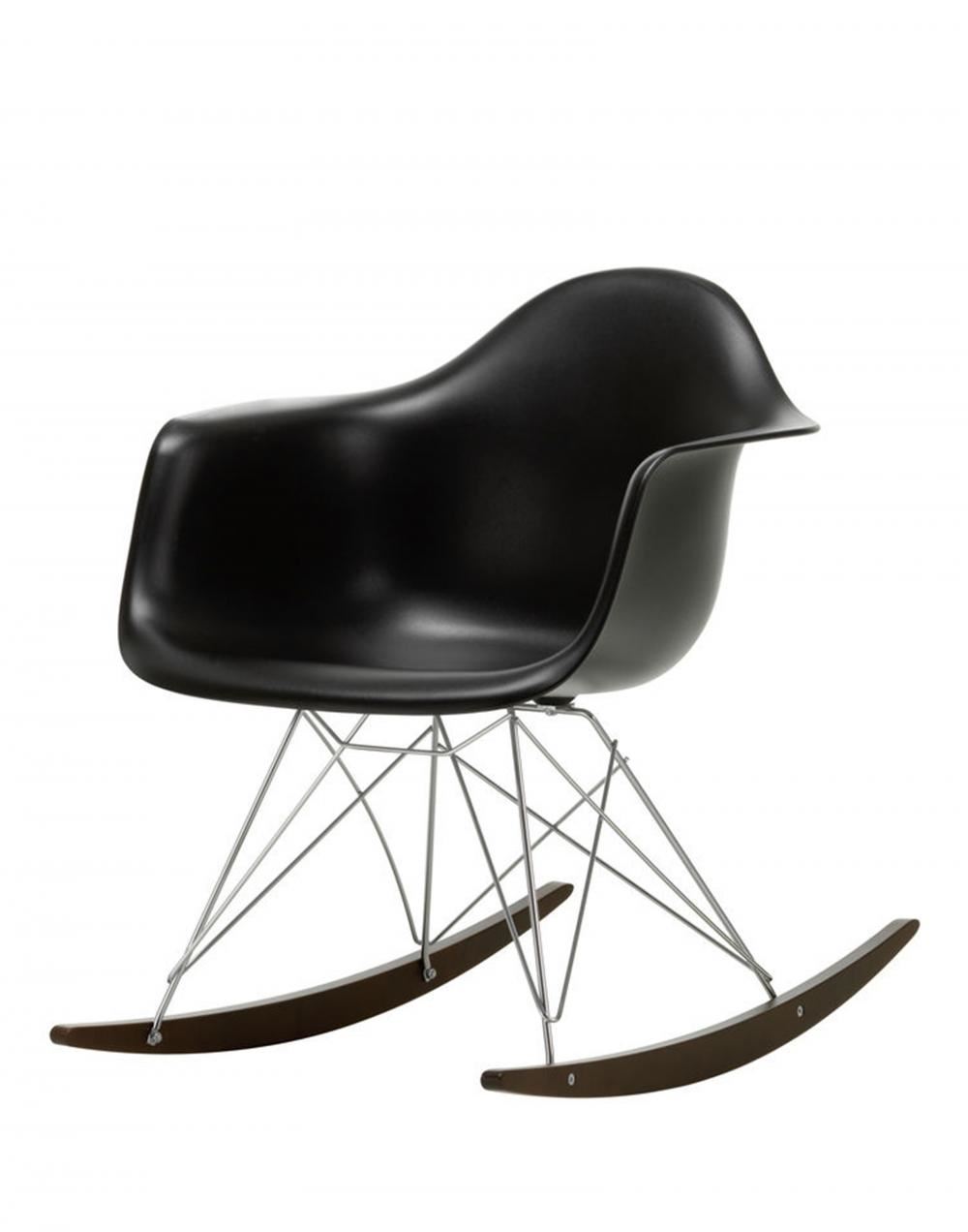 Eames Rar Plastic Rocking Chair Chrome Base Black Dark Maple