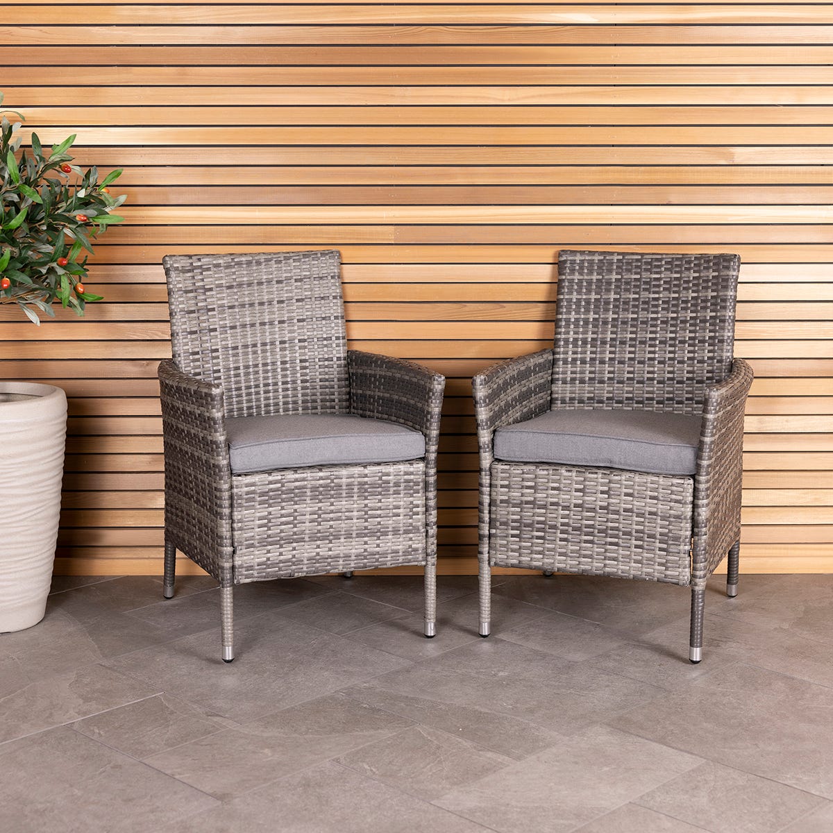 Charles Bentley Pair Of Rattan Dining Chairs Grey