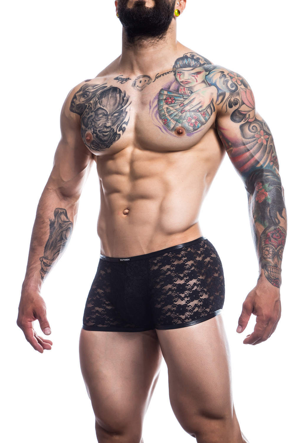 Cut4Men L4CE Trunk 05 men’s underwear shorts – see through lace and lined pouch. Buy male lingerie boxer briefs as a great gift for him. Shop online