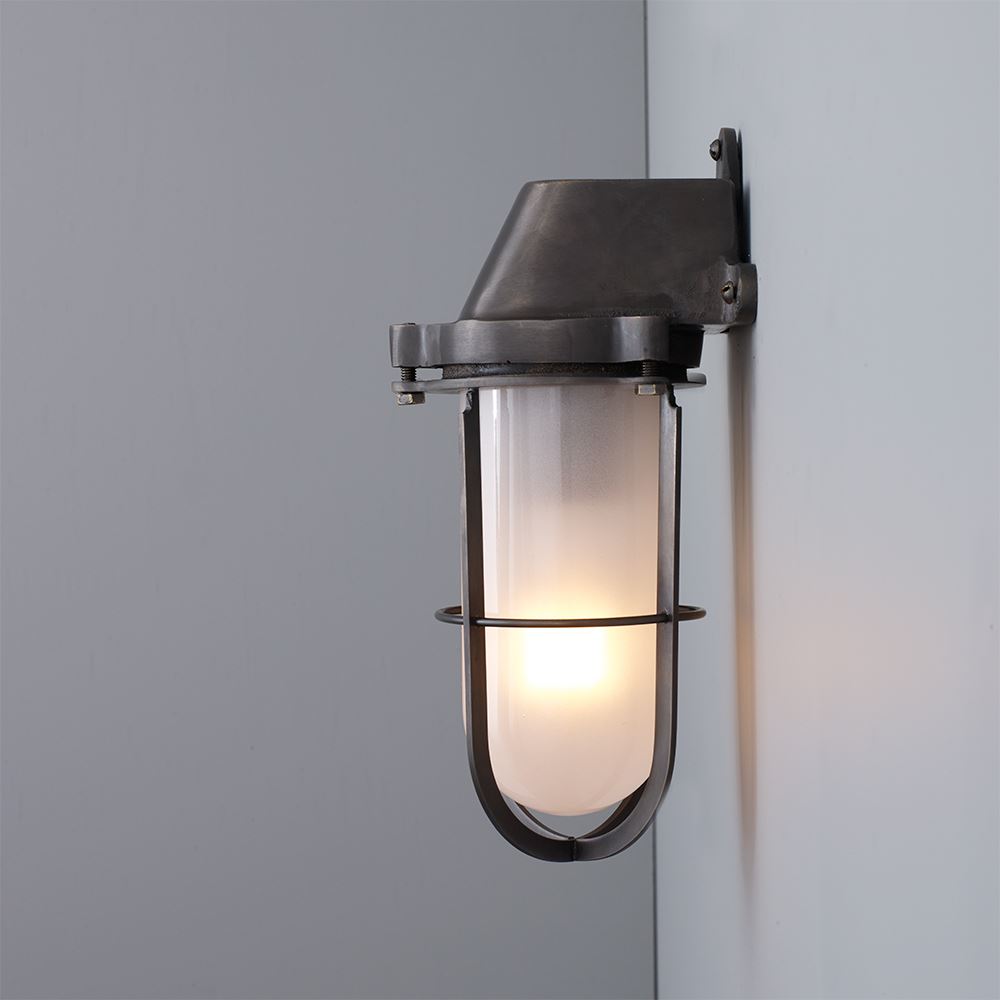 Davey Naval Well Glass Wall Light Frosted Glass Outdoor Lighting Outdoor Lighting Bronze
