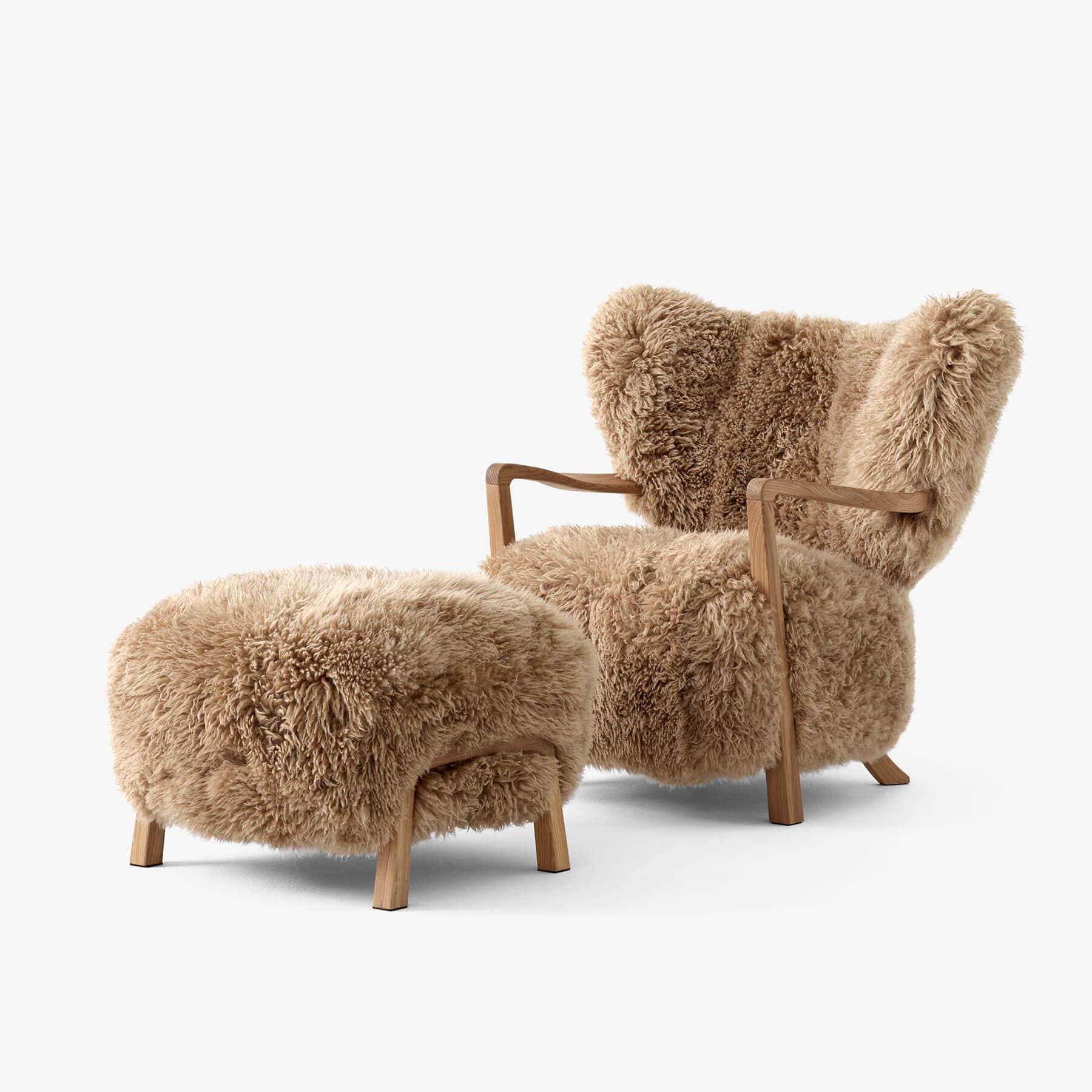 Tradition Wulff Adt2 Lounge Chair Sheepskin Honey Oiled Oak With Ottoman Brown Designer Furniture From Holloways Of Ludlow