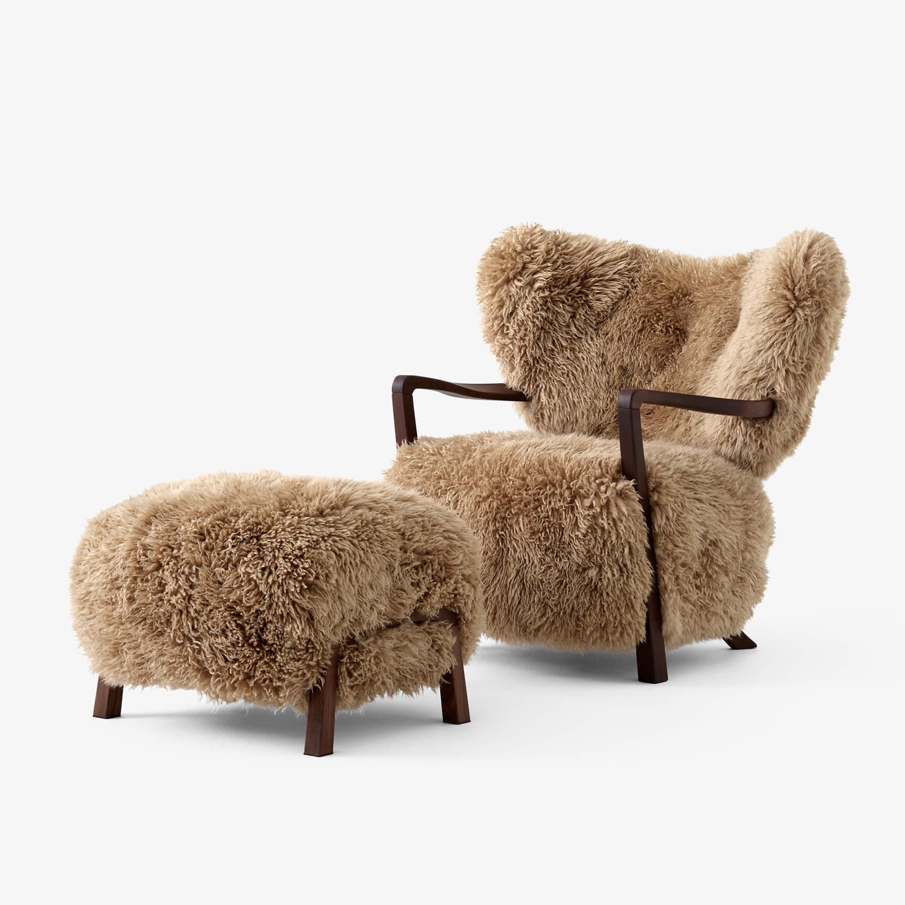 Tradition Wulff Adt2 Lounge Chair Sheepskin Honey Oiled Walnut With Ottoman Brown Designer Furniture From Holloways Of Ludlow