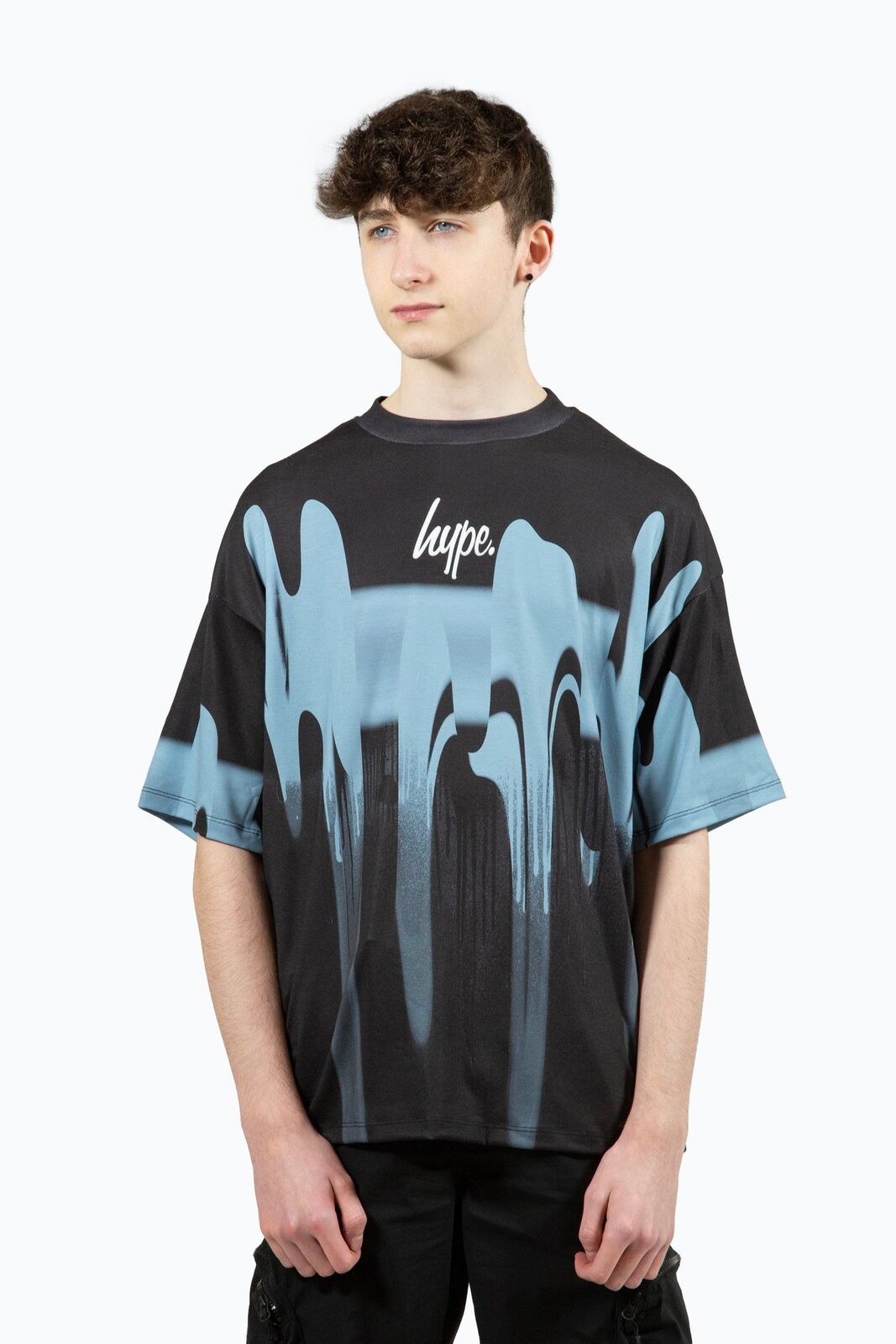 Hype Boys Multi Blue Blur Paint Small Script T-Shirt - 13Y