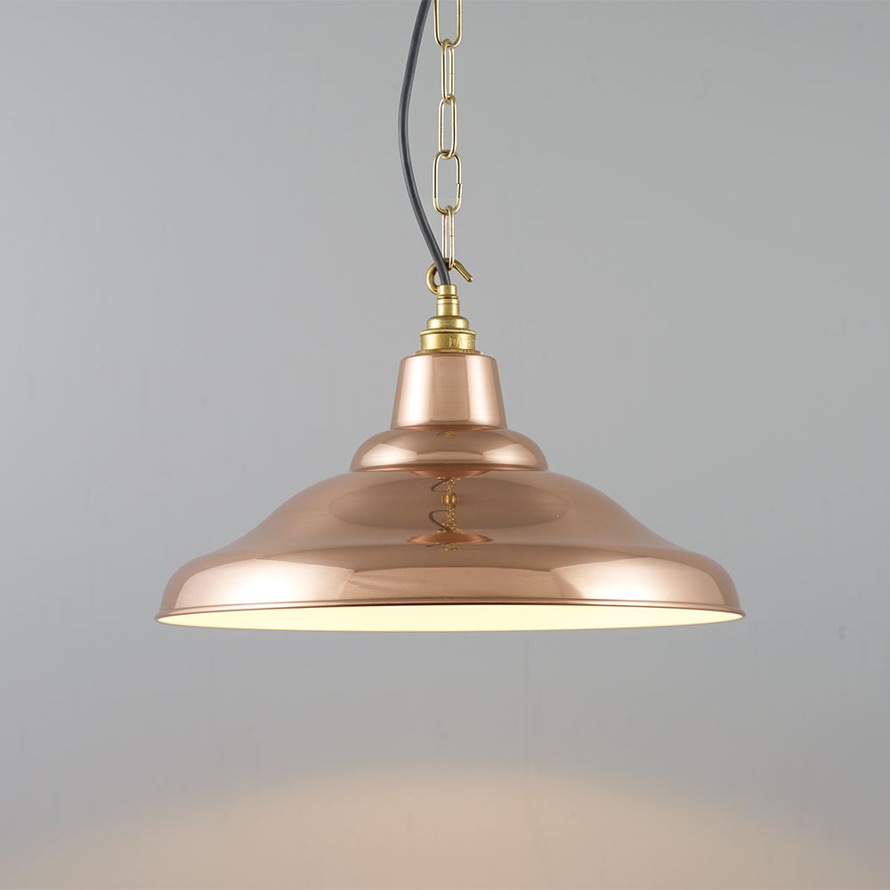 Davey School Spun Pendant Exterior Polished Copper White Interior Copper Designer Pendant Lighting