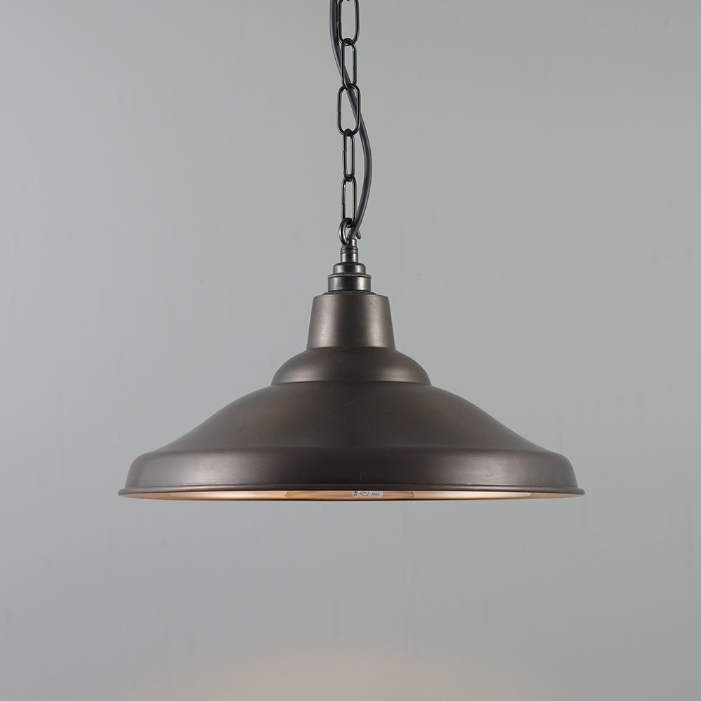 Davey School Spun Pendant Exterior Weathered Copper Polished Copper Interior Bronze Designer Pendant Lighting