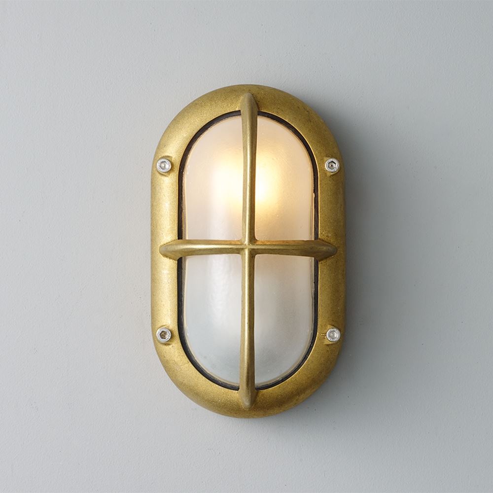 Davey Small Oval Exterior Bulkhead Fitting With Guard Brass Wall Lighting Brassgold