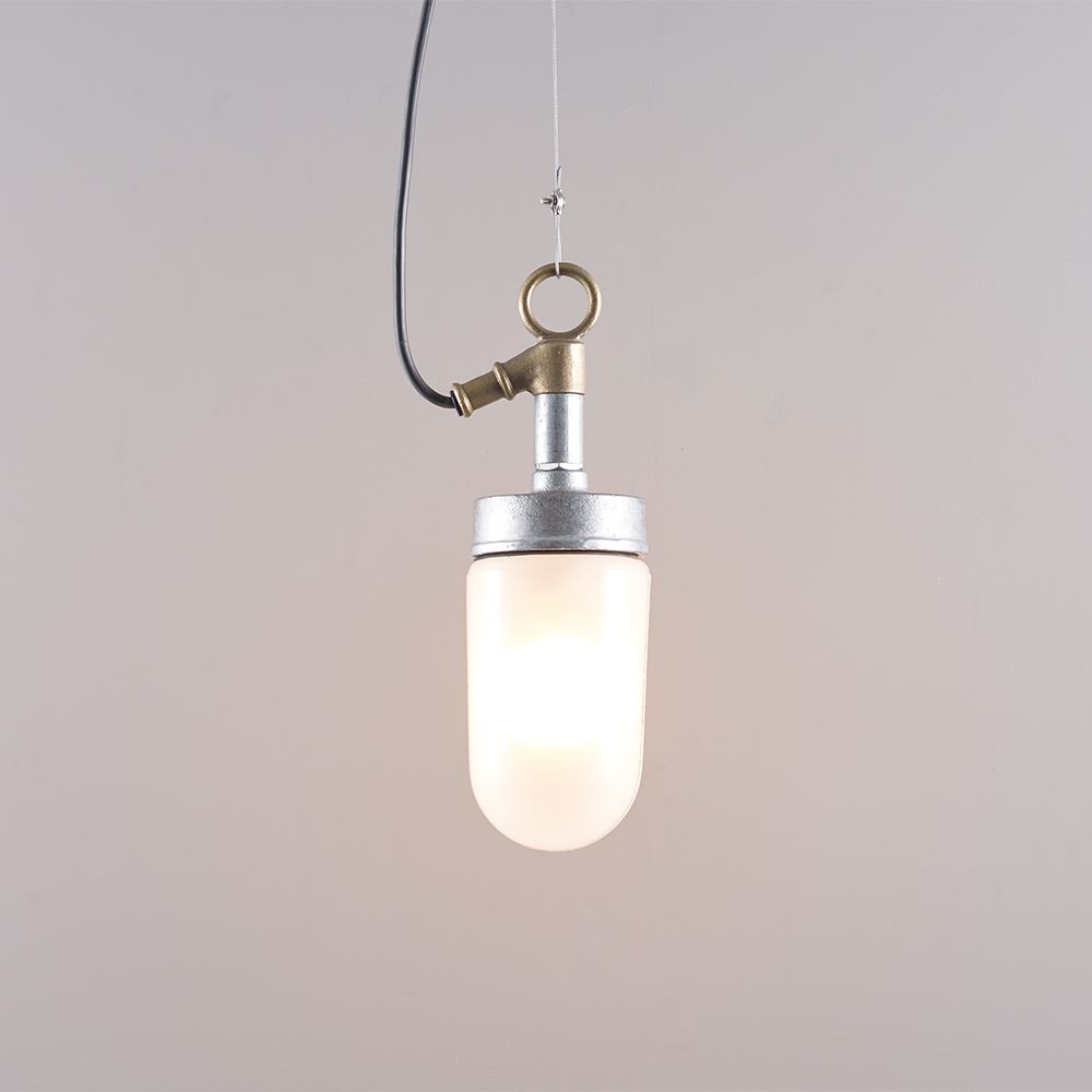 Davey Well Glass Pendant Galvanised Frosted Glass Ip Rated Silver Designer Pendant Lighting