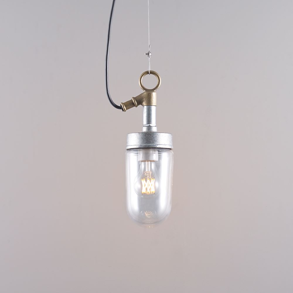 Davey Well Glass Pendant Galvanised Clear Glass Ip Rated Silver Designer Pendant Lighting