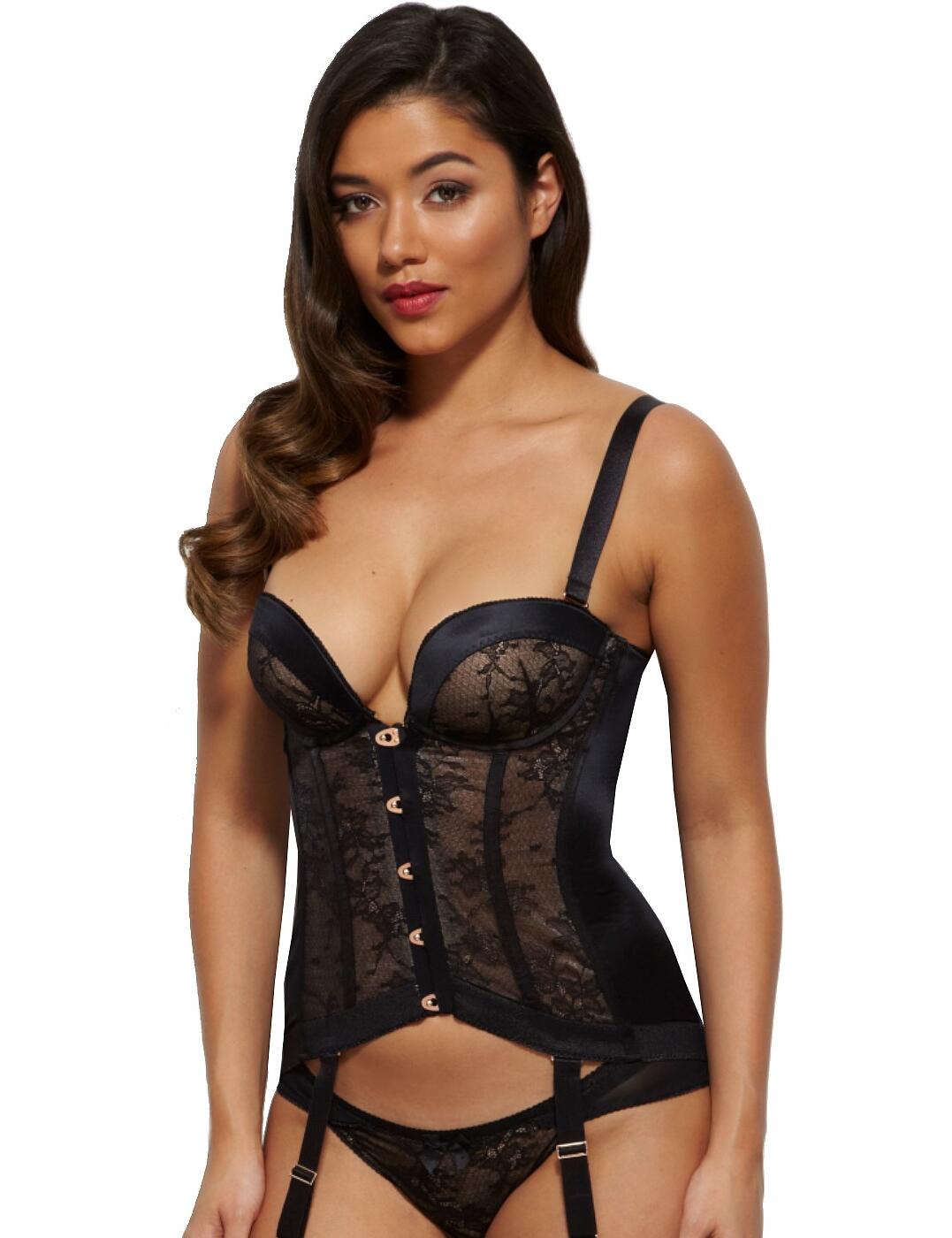 In a vintage-inspired style, the Gossard Retrolution collection excites with exclusive fabrics and smooth silhouettes. Featuring padded and underwired cups for excellent support and maximised cleavage along with a plunging neckline showcasing your bust perfectly. This supportive corset has detachable suspender straps and shoulder straps, giving you the option of going strapless and adding your favourite stockings. Decorated with intricate floral lace overlays to the front and rear, creating a seductive yet supportive piece, perfect for a night out.  Seductive and feminine design Plunging neckline Creates a smooth silhouette Padded and underwired cups Removable suspender straps Adjustable and removable shoulder straps Hook and eye fastening to the front and rear Can be worn as shapewear Composition:- 72% Polyamide &pipe; 25% Elastane &pipe; 3% Polyester Listed in UK sizes  43729-80416-1083869 8519  Corset