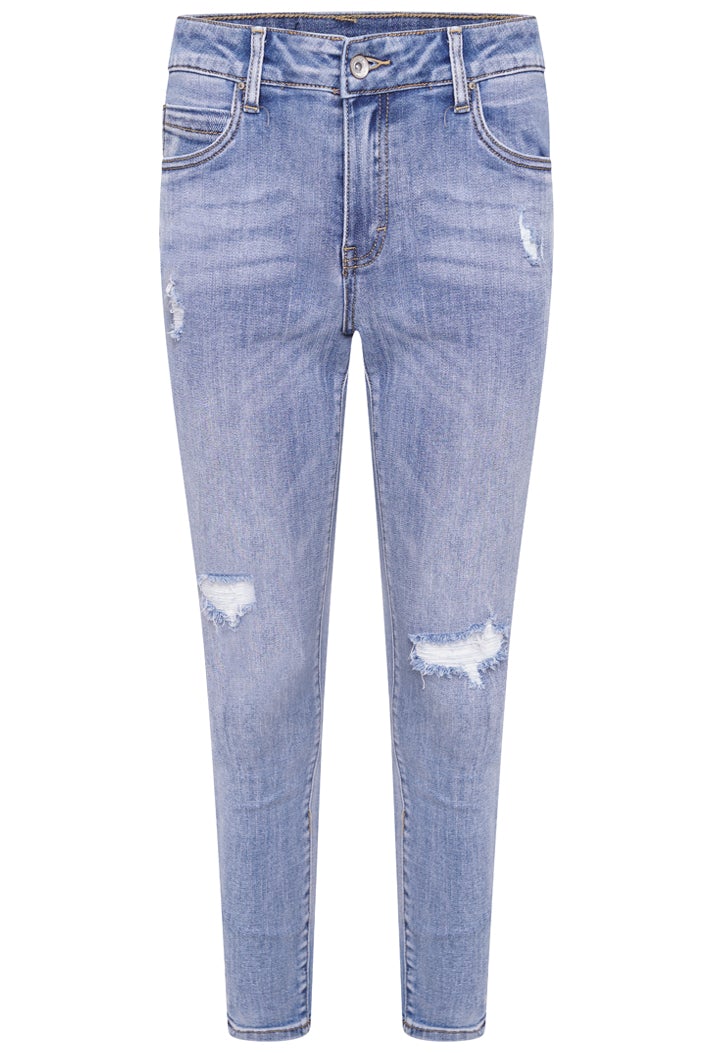 L20053-1 High Waist Ripped Skinny Jeans - Light Denim - 6