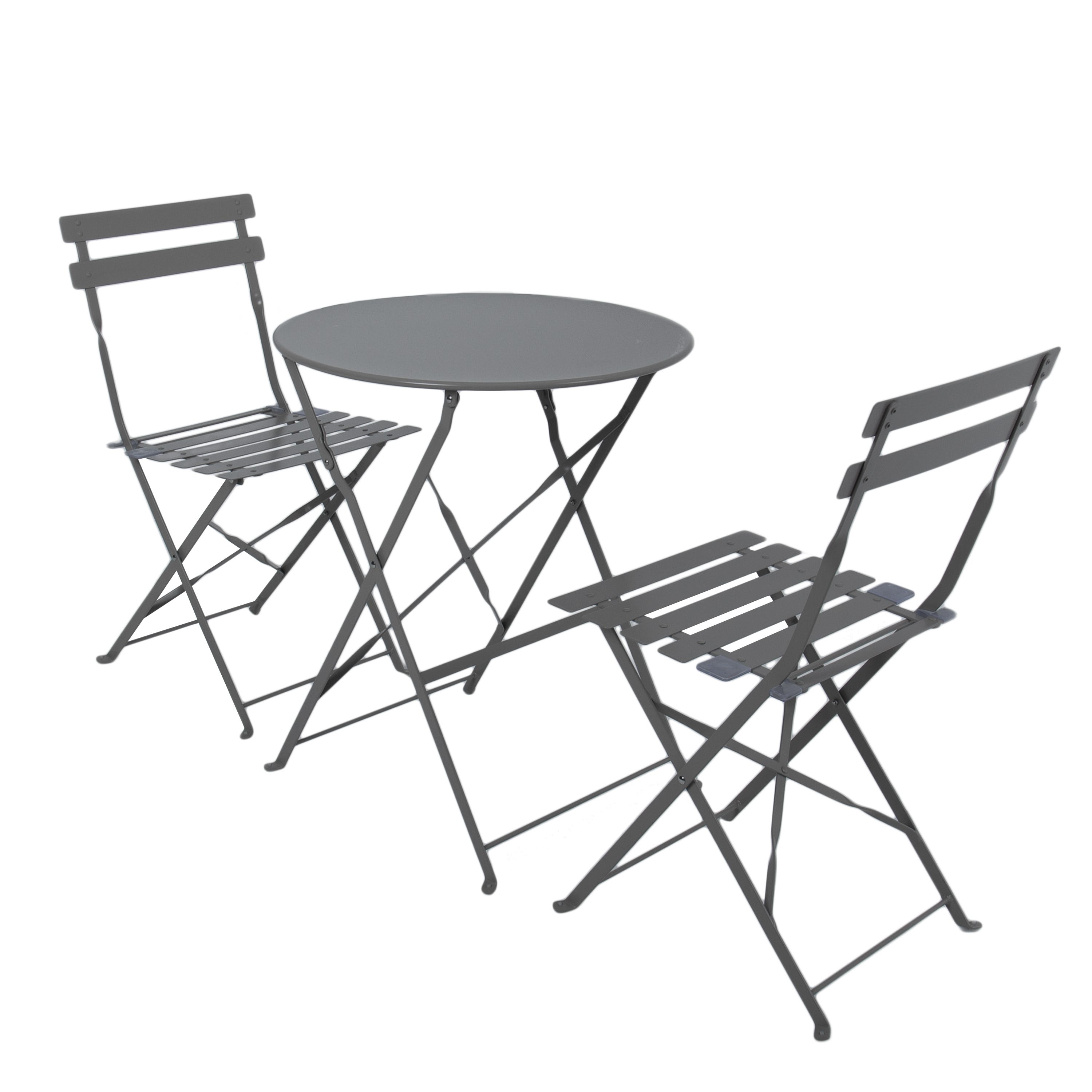 Charles Bentley 3 Piece Metal Bistro Set Garden Patio Table 2 Chairs 6 Colours Grey