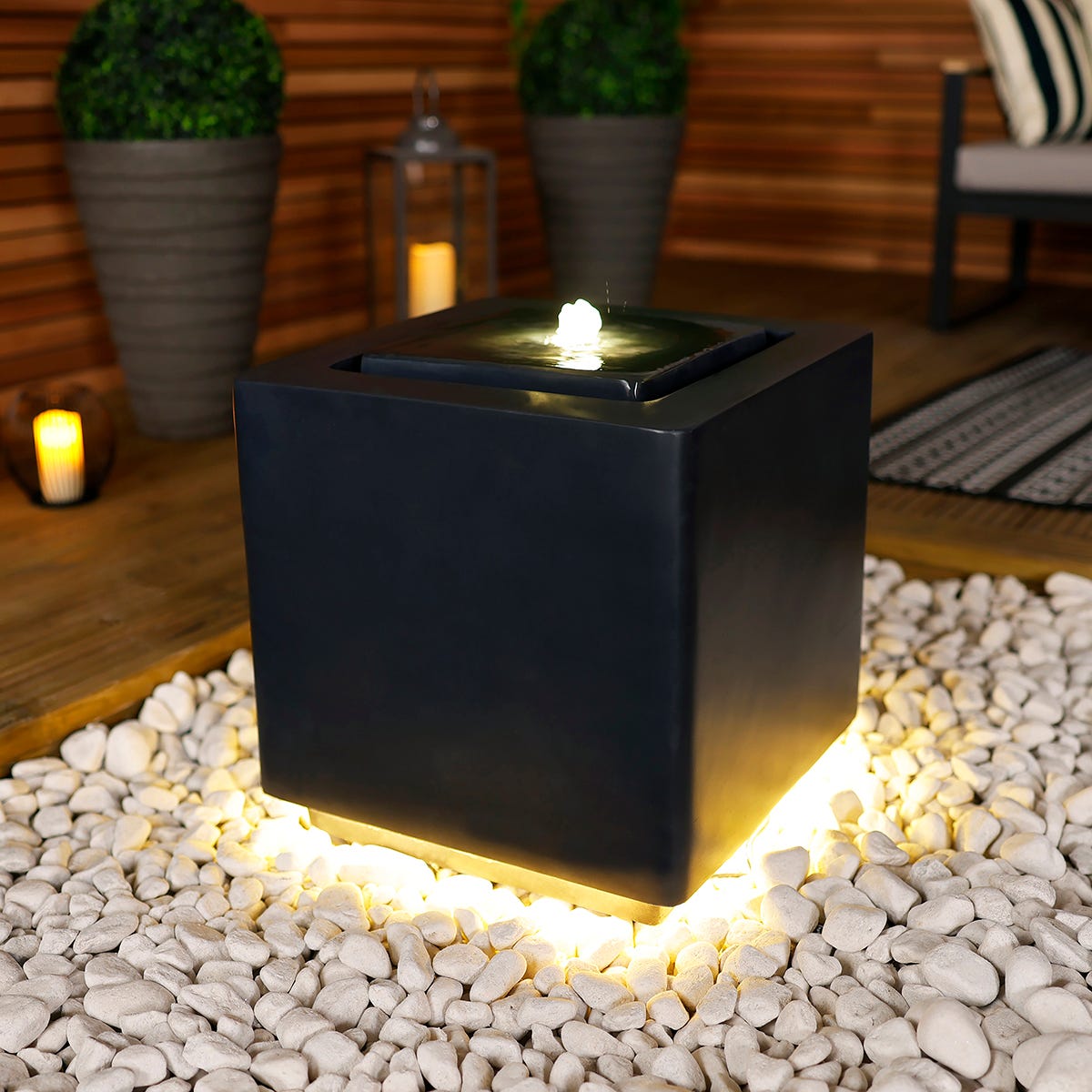 Charles Bentley Granite Cube Water Feature With Led Lights