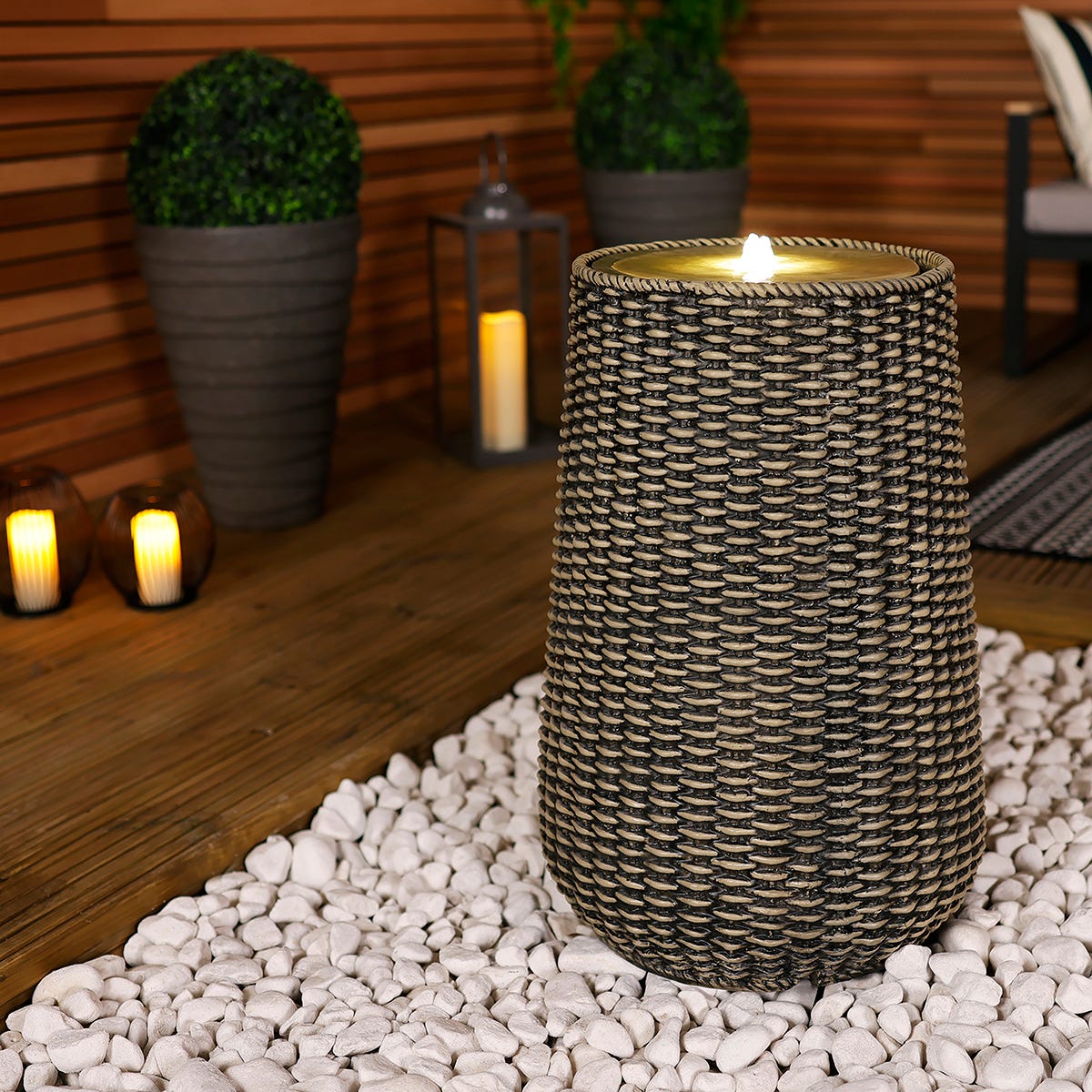 Charles Bentley Rattan Effect Water Feature With Led Light Natural
