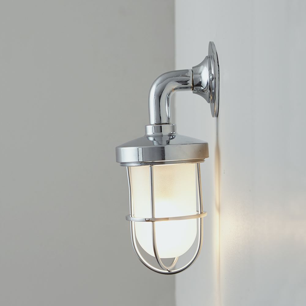Miniature Ships Well Glass Wall Light Polished Chrome Frosted