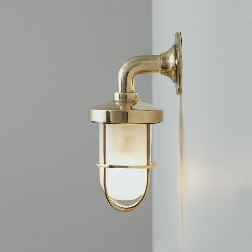 Miniature Ships Well Glass Wall Light Polished Brass Frosted