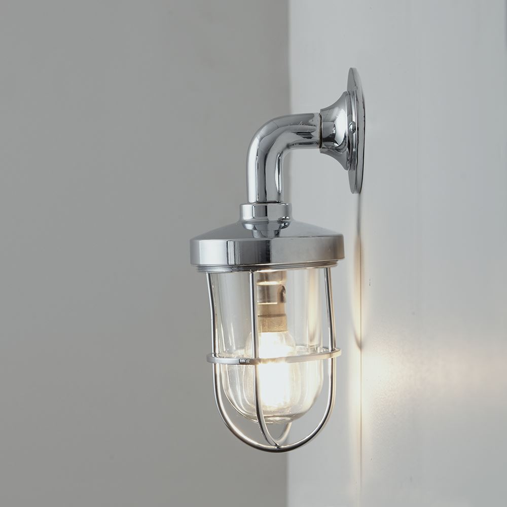 Davey Miniature Ships Well Glass Wall Light Polished Chrome Clear Outdoor Lighting Outdoor Lighting Silver
