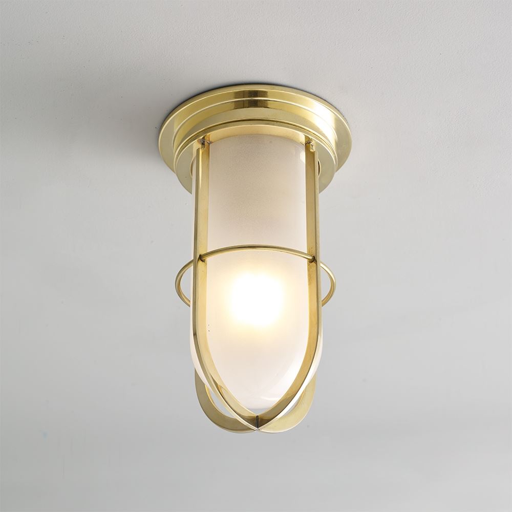 Davey Ships Guarded Companionway Light Polished Brass Frosted Outdoor Lighting Outdoor Lighting Brassgold