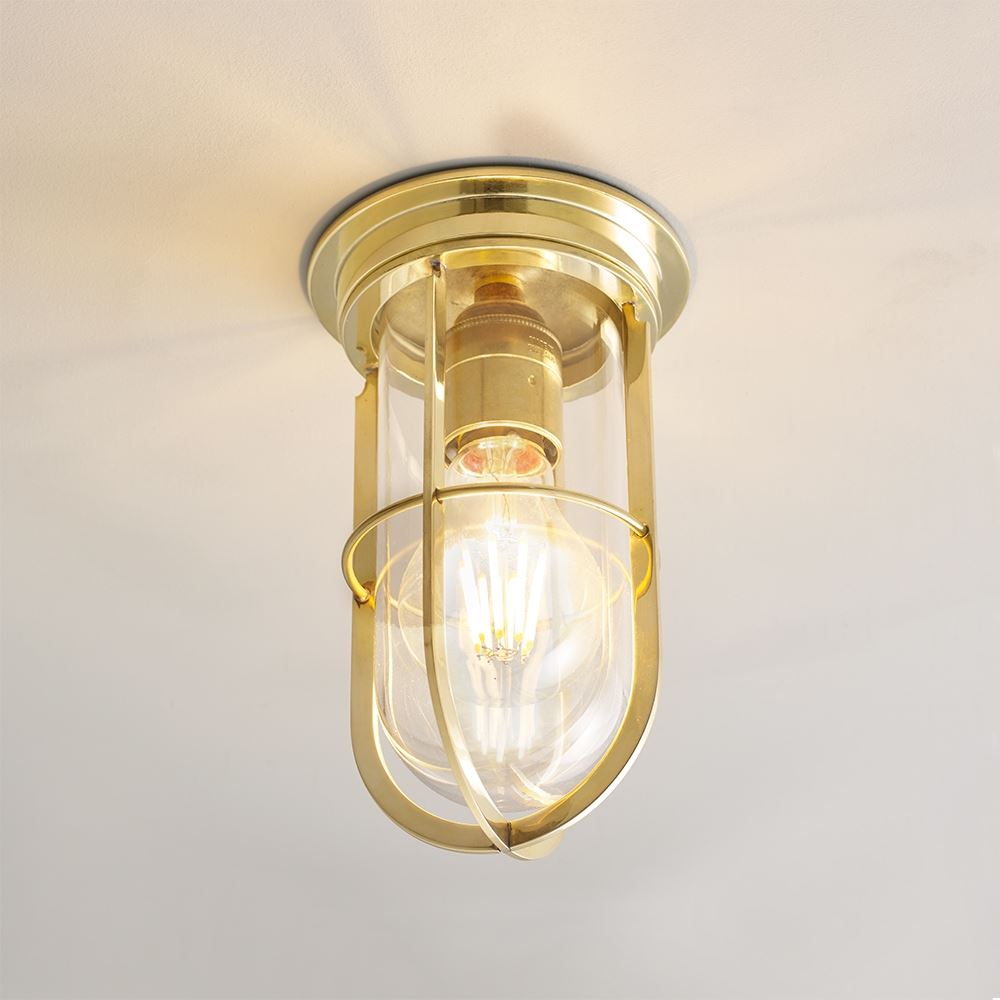 Davey Ships Guarded Companionway Light Polished Brass Clear Outdoor Lighting Outdoor Lighting Brassgold