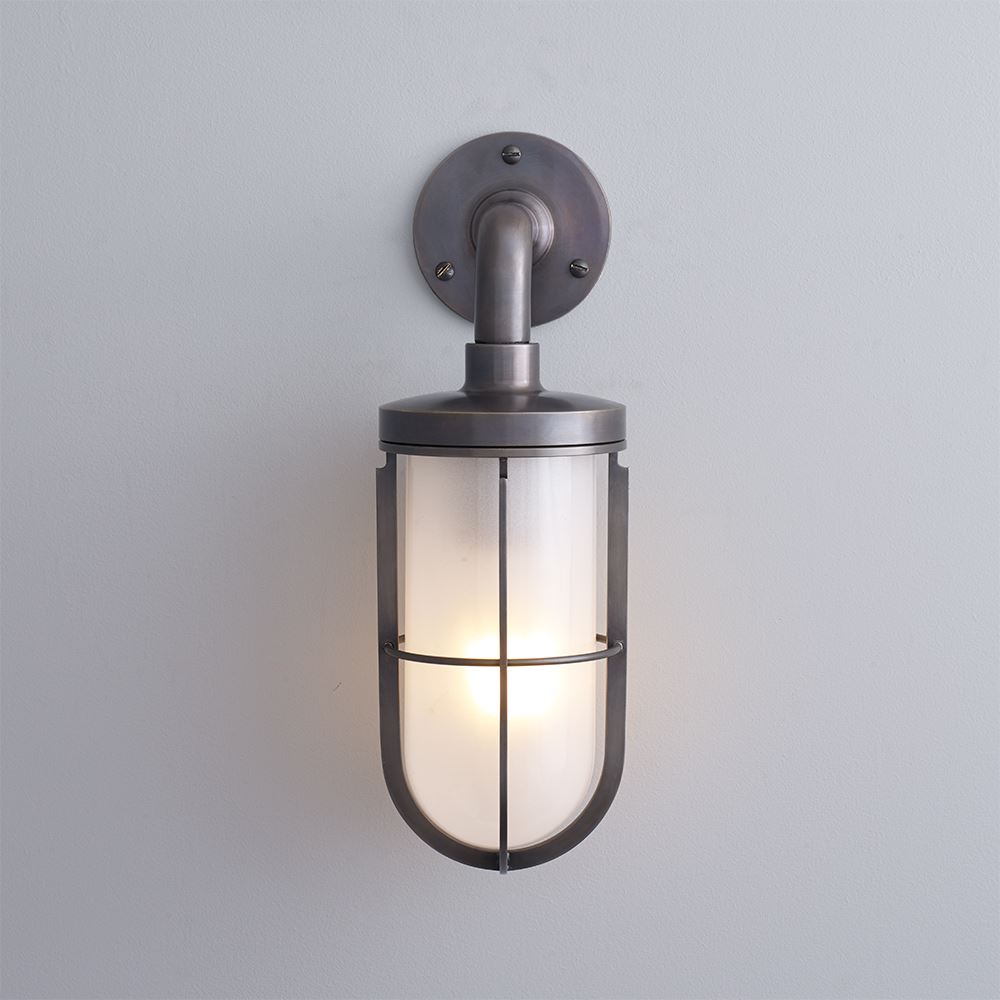 Davey Ships Well Glass Wall Light Weathered Brass Frosted Outdoor Lighting Outdoor Lighting Bronze