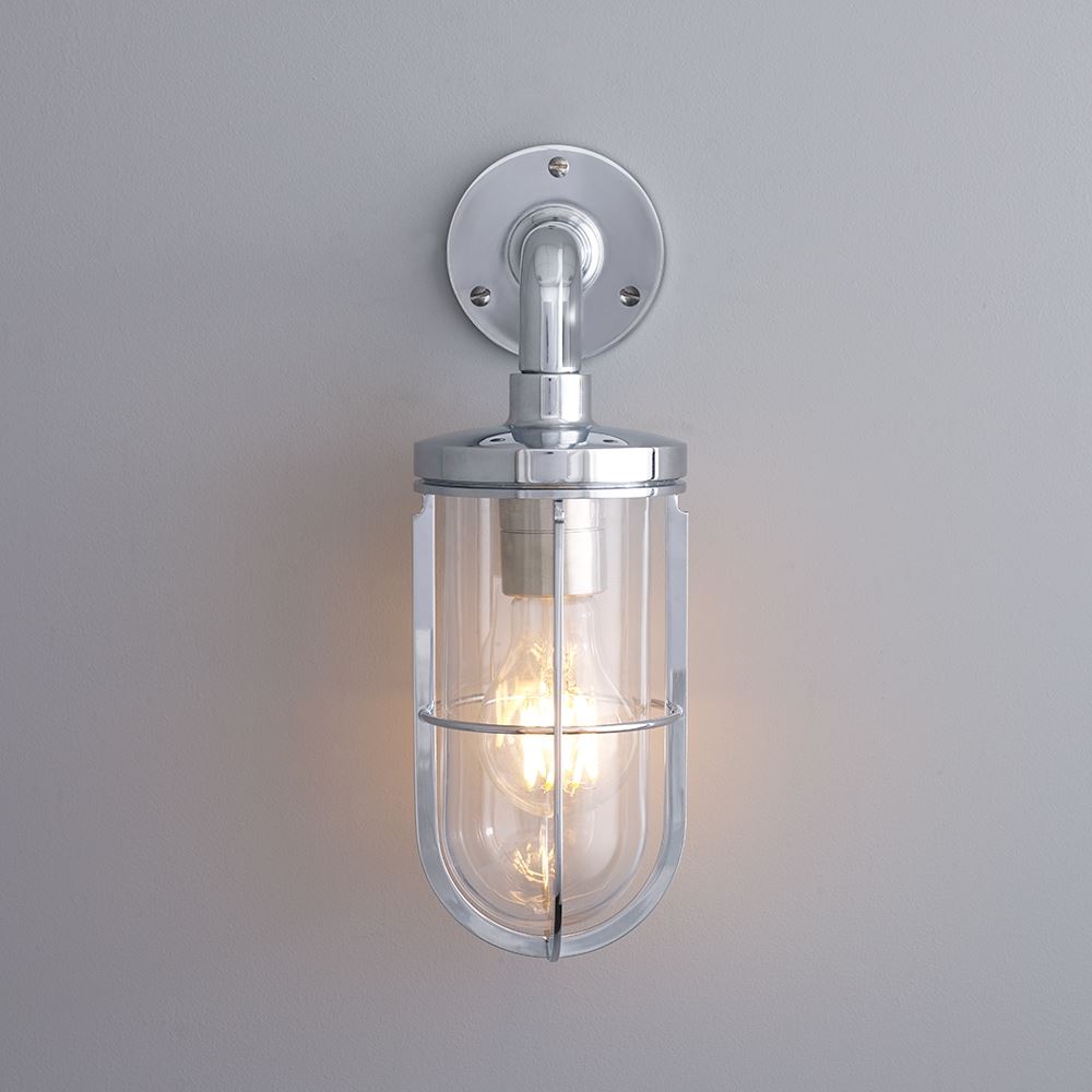 Davey Ships Well Glass Wall Light Polished Chrome Clear Outdoor Lighting Outdoor Lighting Silver