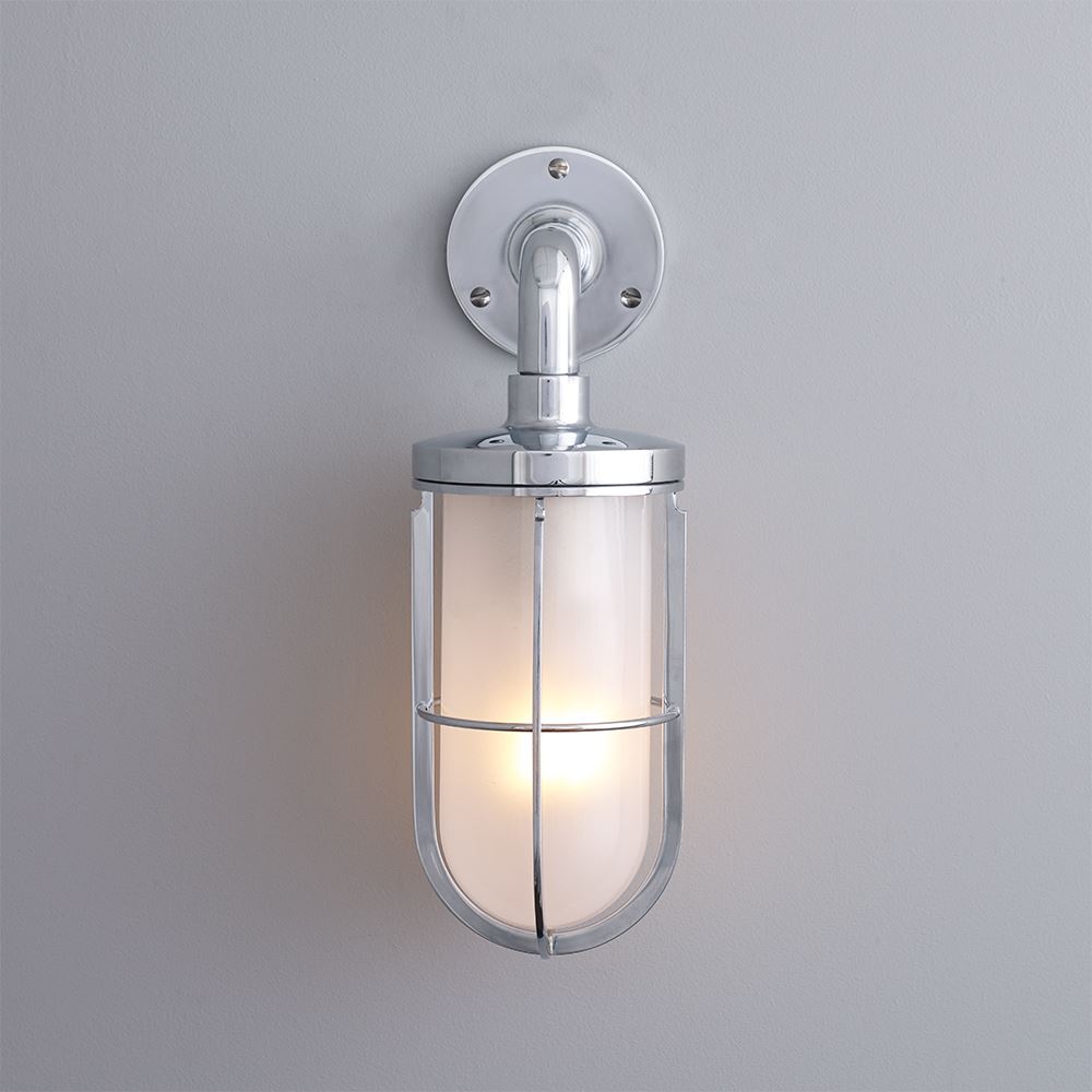 Davey Ships Well Glass Wall Light Polished Chrome Frosted Outdoor Lighting Outdoor Lighting Silver