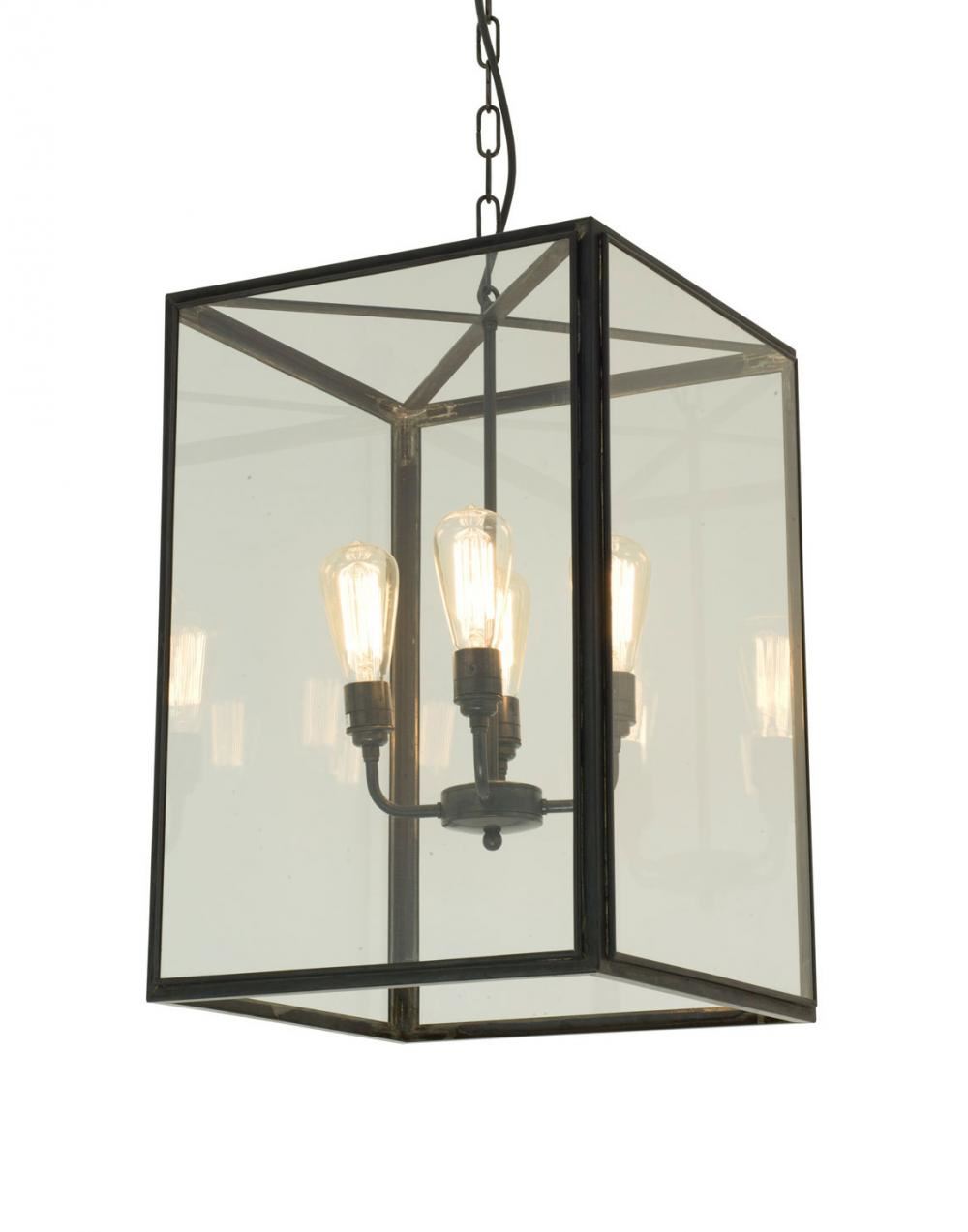 Davey Square Pendant Extra Large Weathered Brass Clear Glass Bronze Designer Pendant Lighting