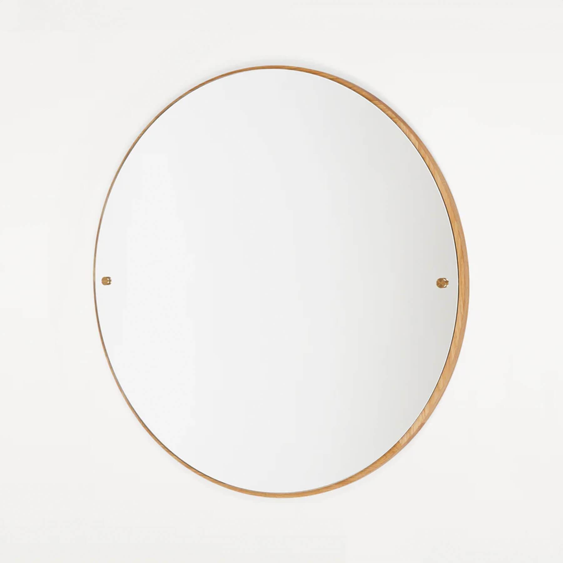 Frama Circle Mirror Large Oak Frame With Brass Fasteners Light Wood