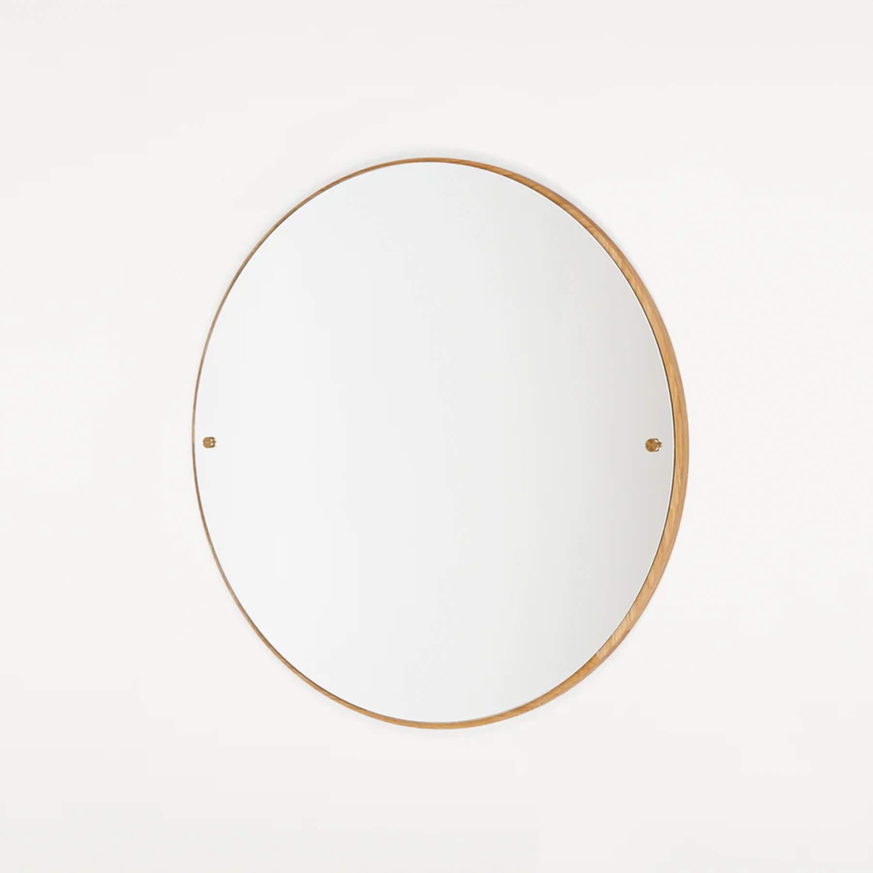 Frama Circle Mirror Medium Oak Frame With Brass Fasteners Light Wood