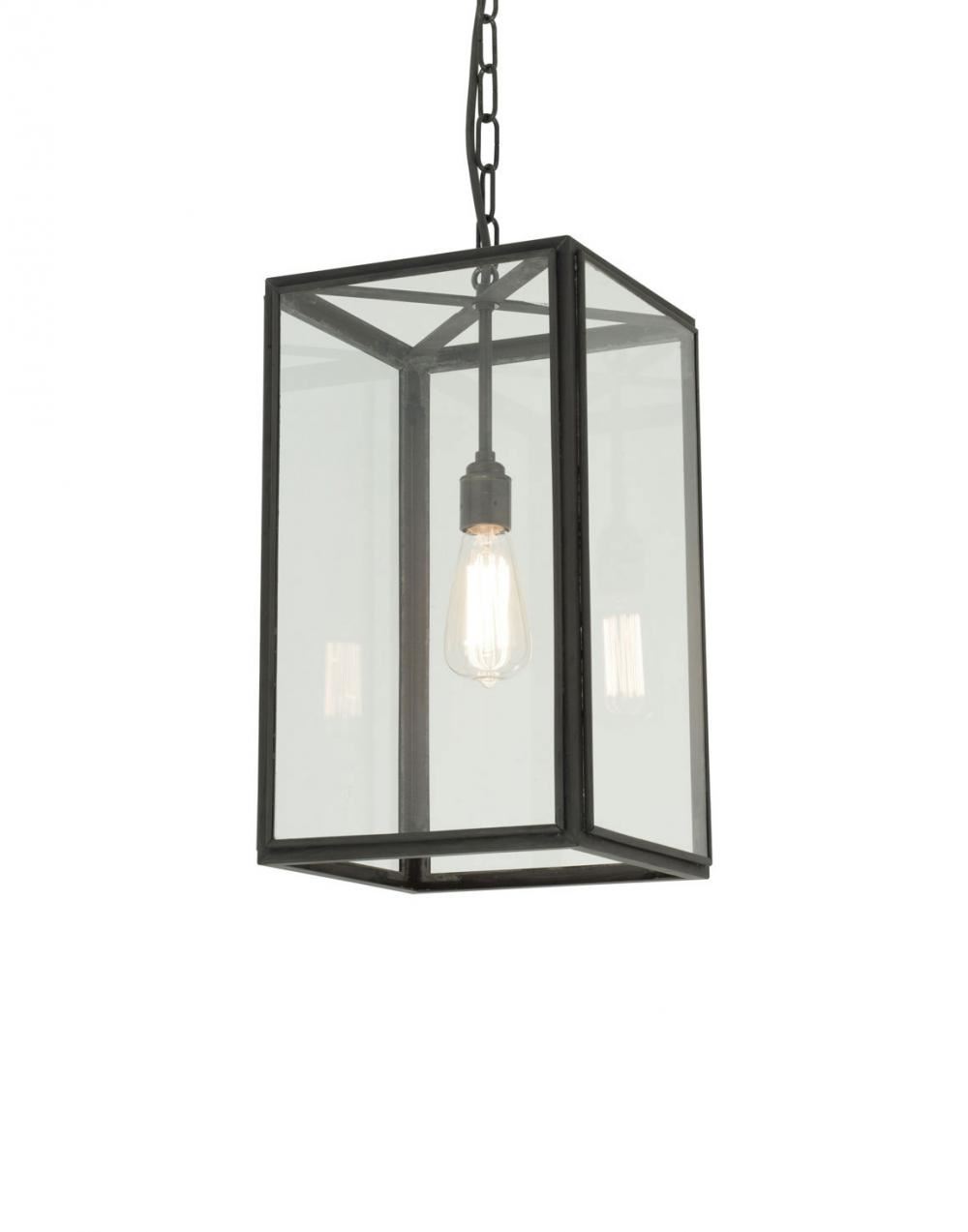 Davey Square Pendant Medium Weathered Brass Clear Glass Bronze Designer Pendant Lighting