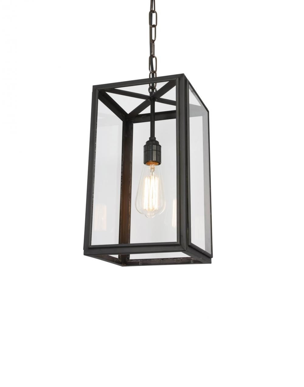 Davey Square Pendant Small Weathered Brass Clear Glass Bronze Designer Pendant Lighting