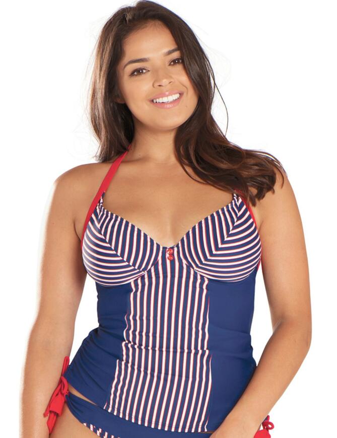 Make a splash in this stunning new range by Curvy Kate! The Ahoy range embraces a sexy, sailor inspired print and pairs it with chic, feminine styling and comfortable and contemporary fit and feel, to bring you the ultimate must have for your swimwear collection!  Sexy and chic, feminine style Popular nautical inspired print! Offers good all over coverage Underwired cups, offering superb support and uplift! Cups are non-padded for a natural look and feel Comfortable and contemporary fit and feel Secures at the rear with plastic clasp Secures around the neck with scarf tie, offering a truly individual fit! Composition of shell: 80% Nylon &pipe; 20% Lycra Composition of cup lining: 92% Nylon &pipe; 8% Elastane Composition of wing mesh: 77% Nylon &pipe; 23% Elastane  Listed in UK sizes  28435-53322-658243 CS4726 Red