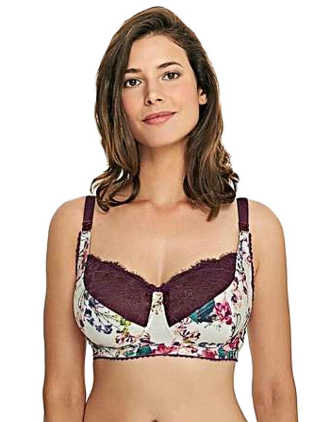 This nursing and maternity bra from the Florence range by Royce is a perfect mix of style and practicality. This bra has a gorgeous contrast of pretty lace panels with a floral design and scalloped edges. The front of the cups are attached to the straps and can be unclipped for easy access to the breast when breastfeeding. This bra is non-padded and non-wired for optimum comfort and a truly natural feel. The straps are also adjustable so that you can find the right unique fit. Secures with a hook and eye closure at the rear. To perfect the look, pair with matching items from the Florence range.  Feminine and modern design Gorgeous floral pattern Pretty lace detail Non-wired, non-padded cups for a natural feel Subtle and easy to use nursing clips Fastens with hook and eye at the back Composition: 38% Polyester &pipe; 32% Polyamide &pipe; 26% Cotton &pipe; 4% Elastane Listed in UK Sizes  43893-80739-1088810 1257  Nursing Bra
