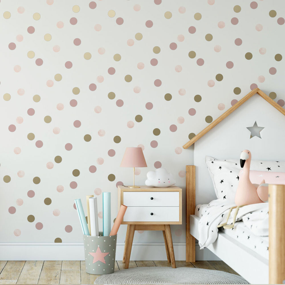 SUPERFRESCO EASY DOTTY POLKA PINK / AMERICAN GOLD WALLPAPER, Pink
