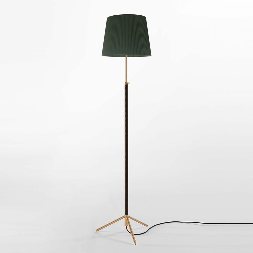 Pie De Salon G3 Floor Light Basestem Polished Brass Green Raw Colour Ribbon