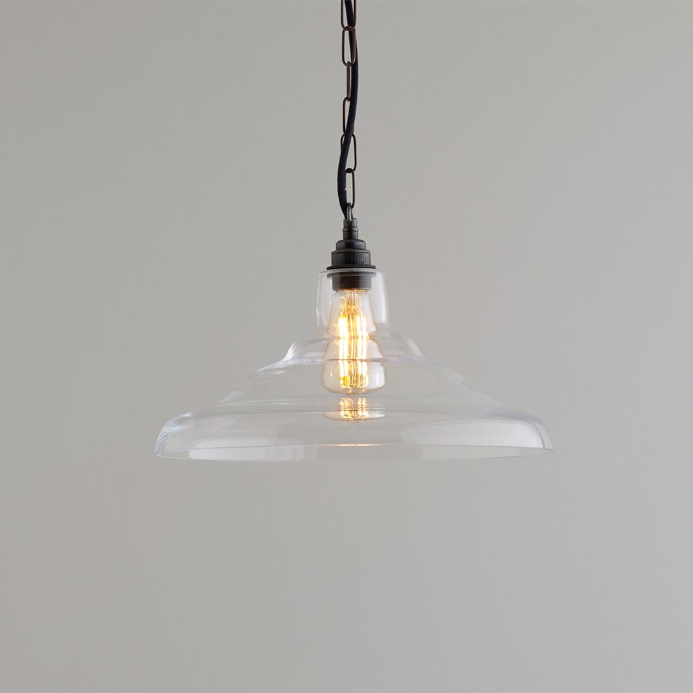 Davey Glass School Pendant Size 2 Clear And Weathered Brass Designer Pendant Lighting