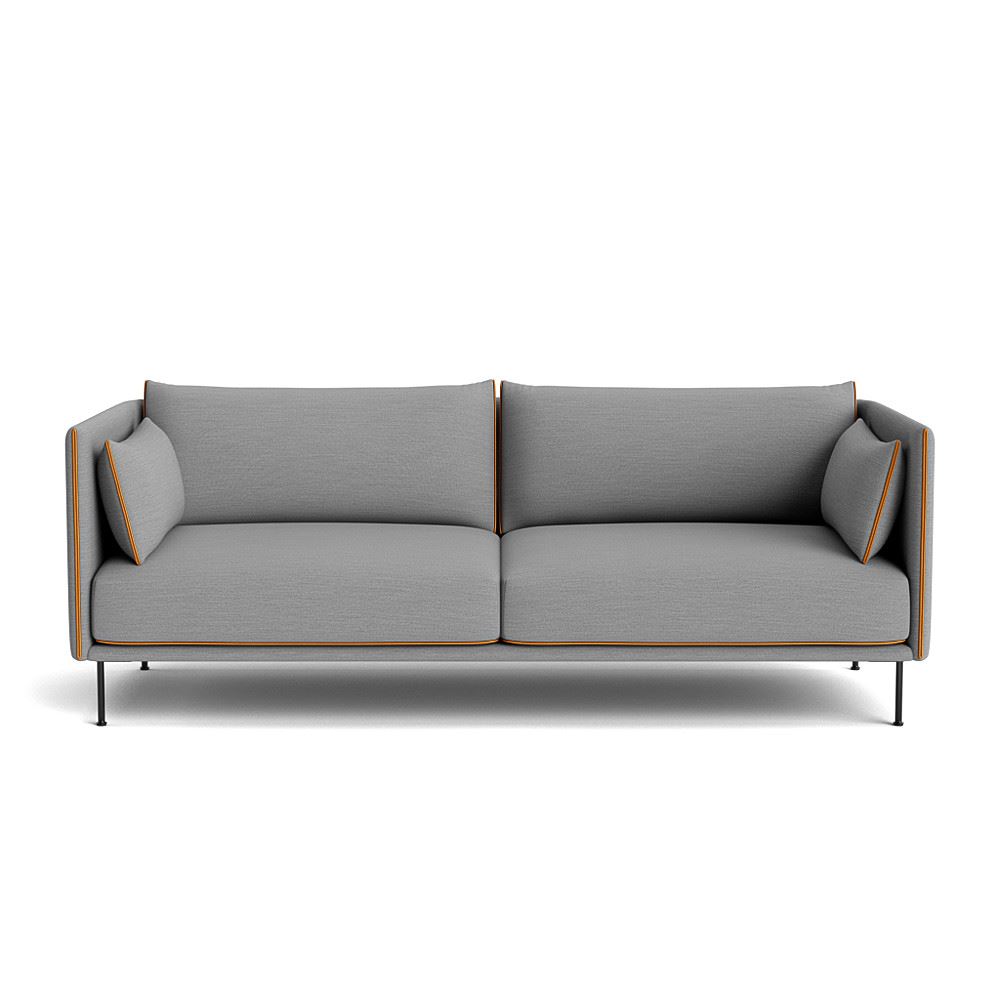 Silhouette 3 Seater Sofa Black Powder Coated Steel Legs Cognac Leather Piping With Surface By Hay 120