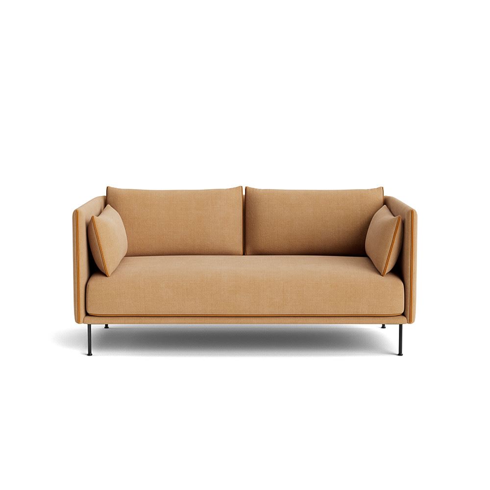 Silhouette 2 Seater Sofa Black Powder Coated Steel Legs Cognac Leather Piping With Linara 142