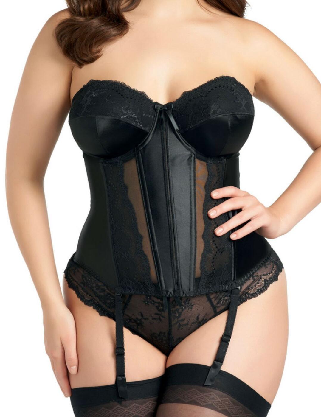 The perfect addition to the Elomi Maria range is the strapless basque available in either Cream or Black. The basque offers amazing strapless support and uplift up to back size 48 and cup size HH. You will not only look beautiful but feel it too in this basque with its luxurious stretch lace and smooth satin materials. Perfect for bridal and occasional wear, you can adjust the basque to suit with removable adjustable straps and detachable suspenders. The Maria basque will give you a desired shape and control with flexible boning comfortably sculpting a curvaceous silhouette while the three-part underwired cups offer support.  13907-22223-209163 8502 Basque