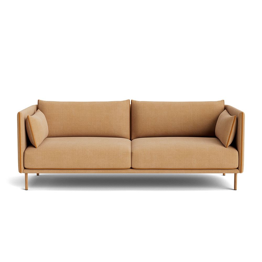 Silhouette 3 Seater Sofa Oiled Oak Legs Cognac Leather Piping With Linara 142