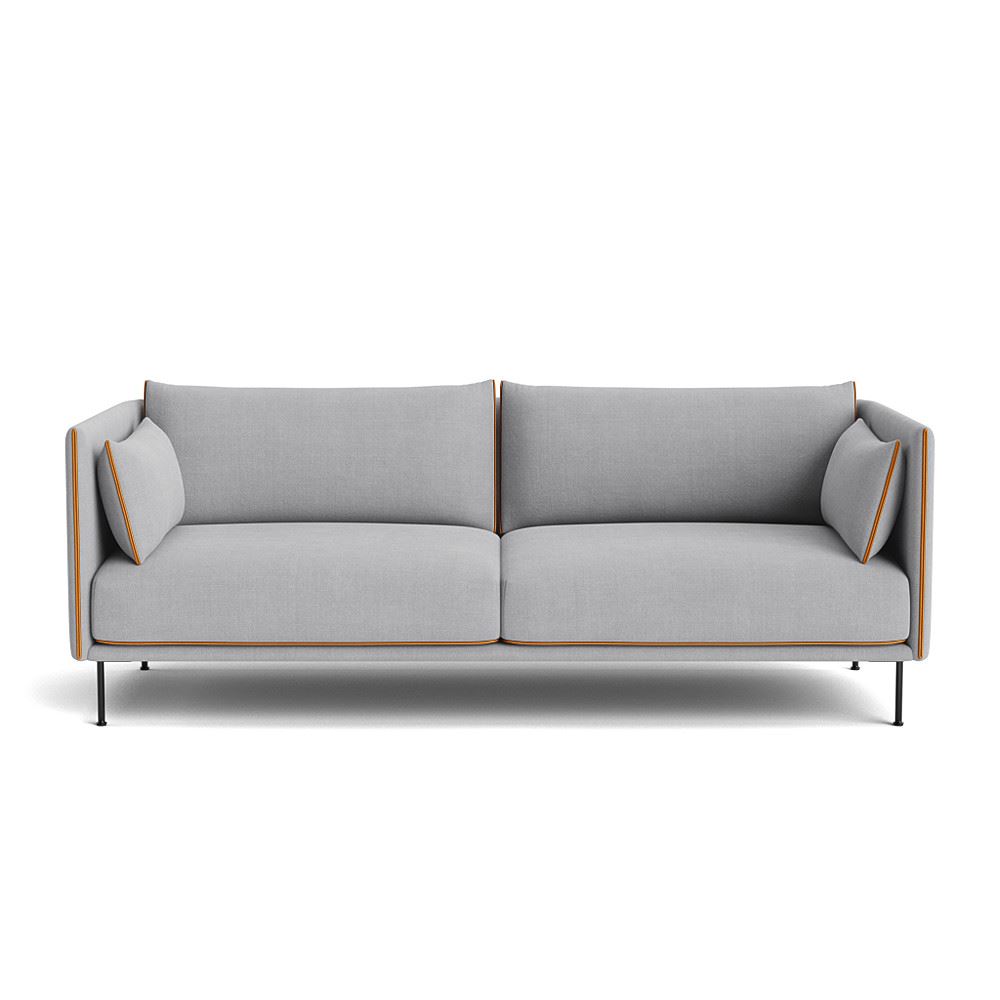 Silhouette 3 Seater Sofa Black Powder Coated Steel Legs Cognac Leather Piping With Linara 443